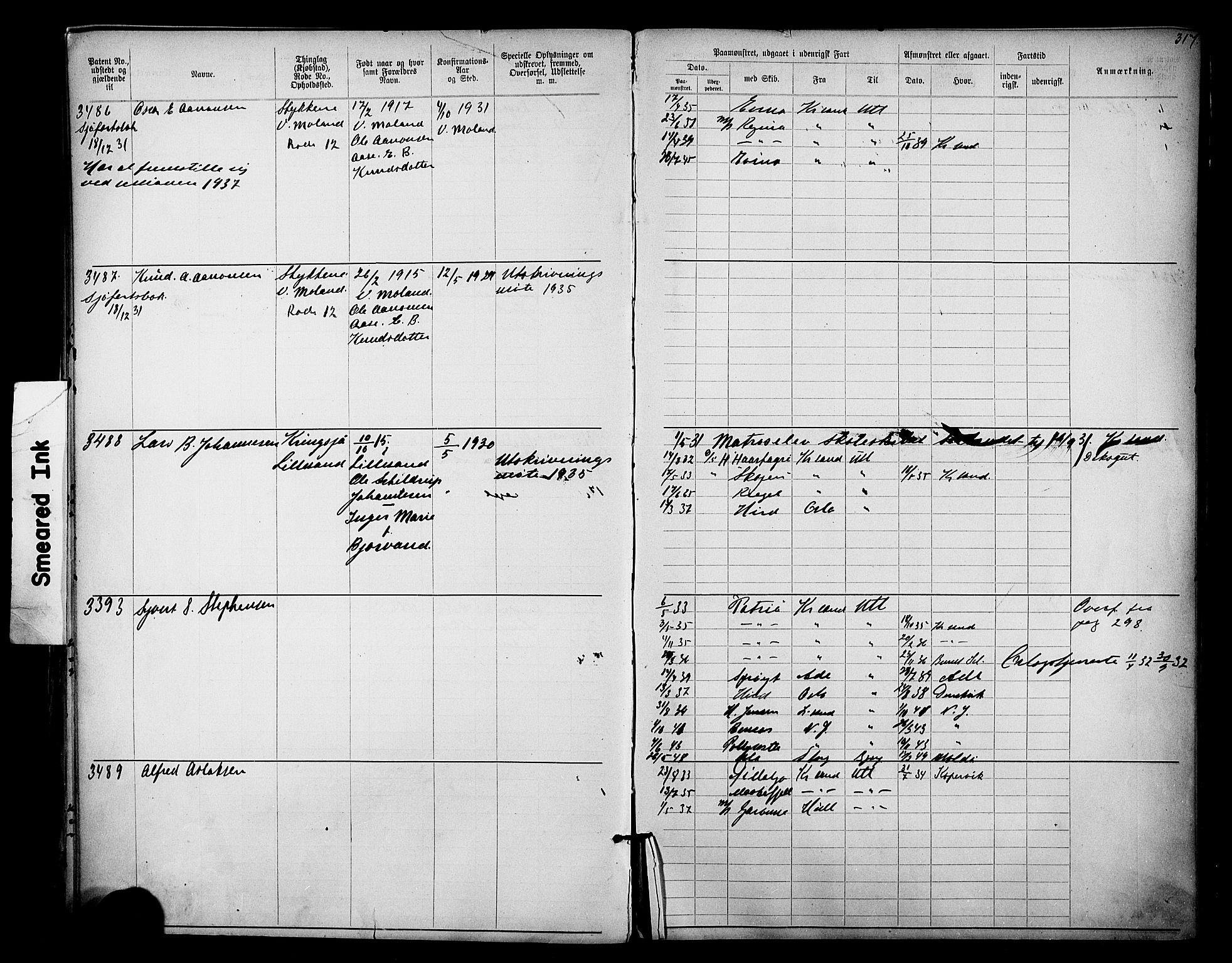 Lillesand mønstringskrets, AV/SAK-2031-0014/F/Fa/L0003: Annotasjonsrulle nr 1911-3489 med register, W-9, 1891-1932, p. 361