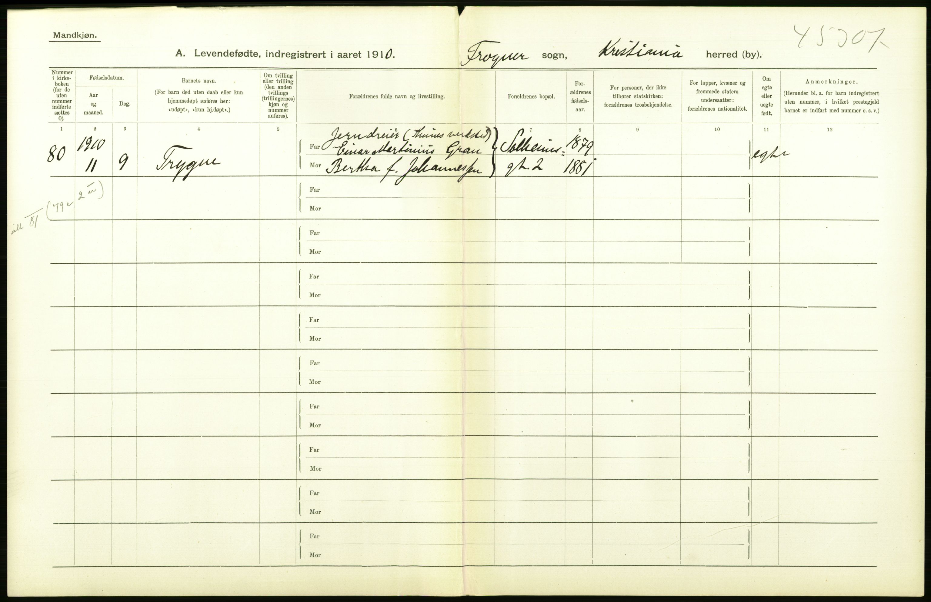 Statistisk sentralbyrå, Sosiodemografiske emner, Befolkning, RA/S-2228/D/Df/Dfa/Dfah/L0006: Kristiania: Levendefødte menn., 1910, p. 586