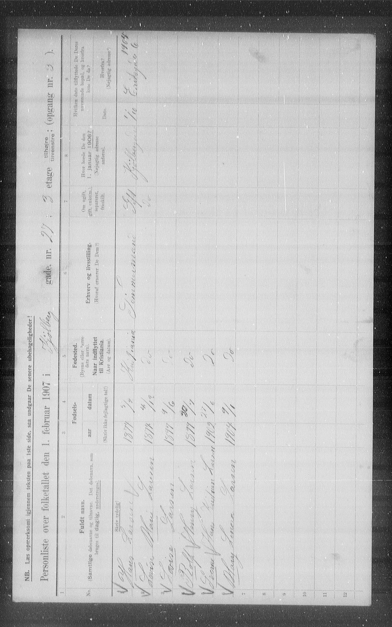 OBA, Municipal Census 1907 for Kristiania, 1907, p. 26333