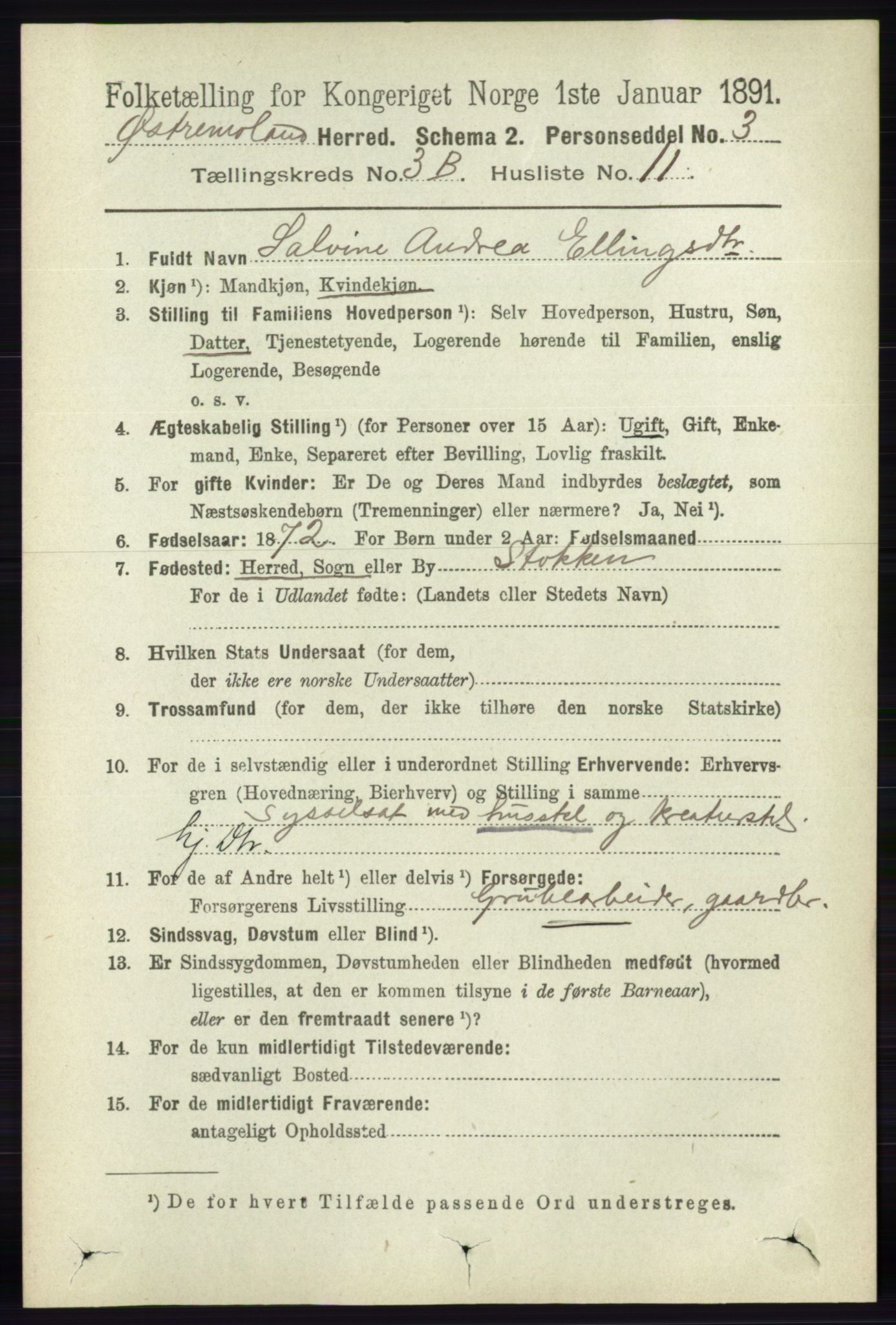 RA, 1891 census for 0918 Austre Moland, 1891, p. 1794