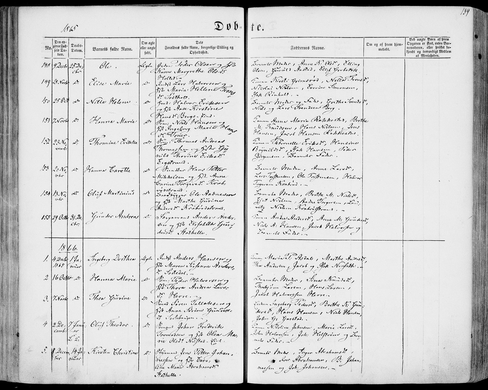 Bamble kirkebøker, SAKO/A-253/F/Fa/L0005: Parish register (official) no. I 5, 1854-1869, p. 139