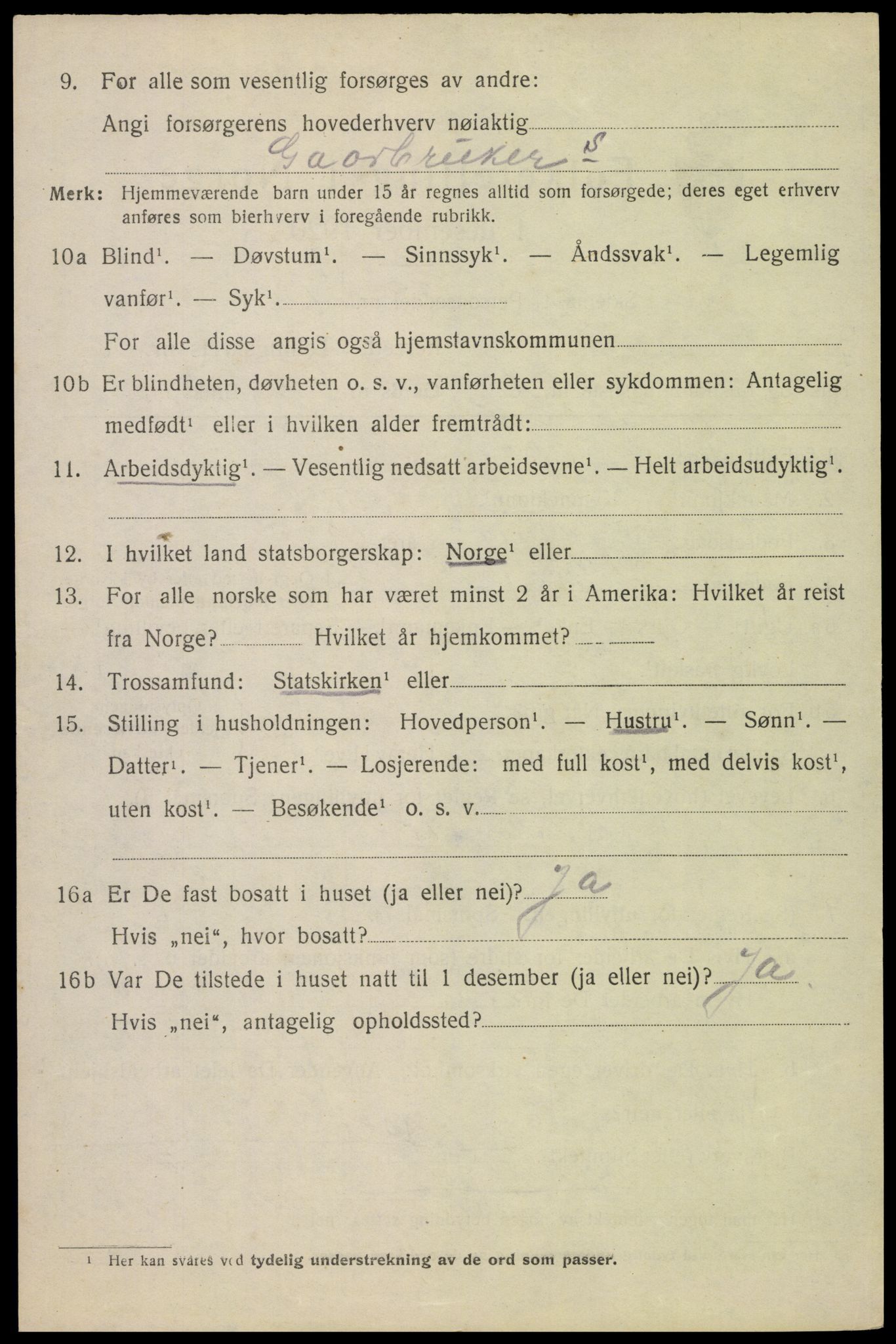 SAH, 1920 census for Gran, 1920, p. 3152