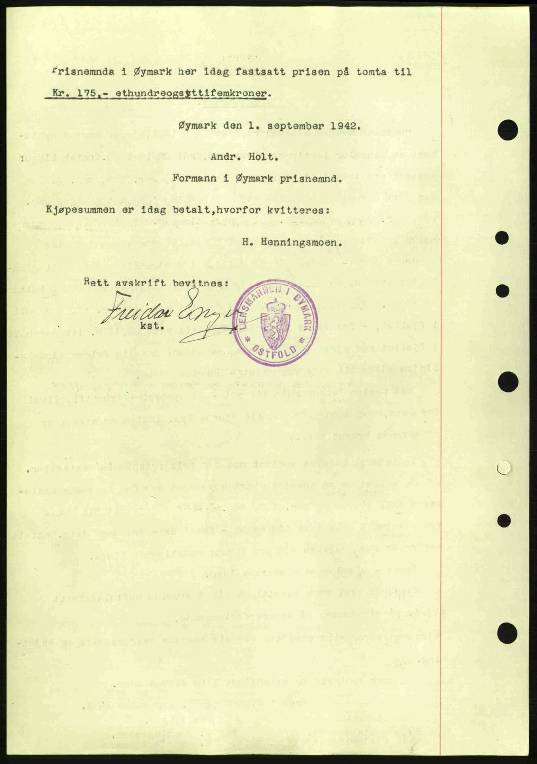 Idd og Marker sorenskriveri, AV/SAO-A-10283/G/Gb/Gbb/L0005: Mortgage book no. A5, 1941-1943, Diary no: : 1285/1942