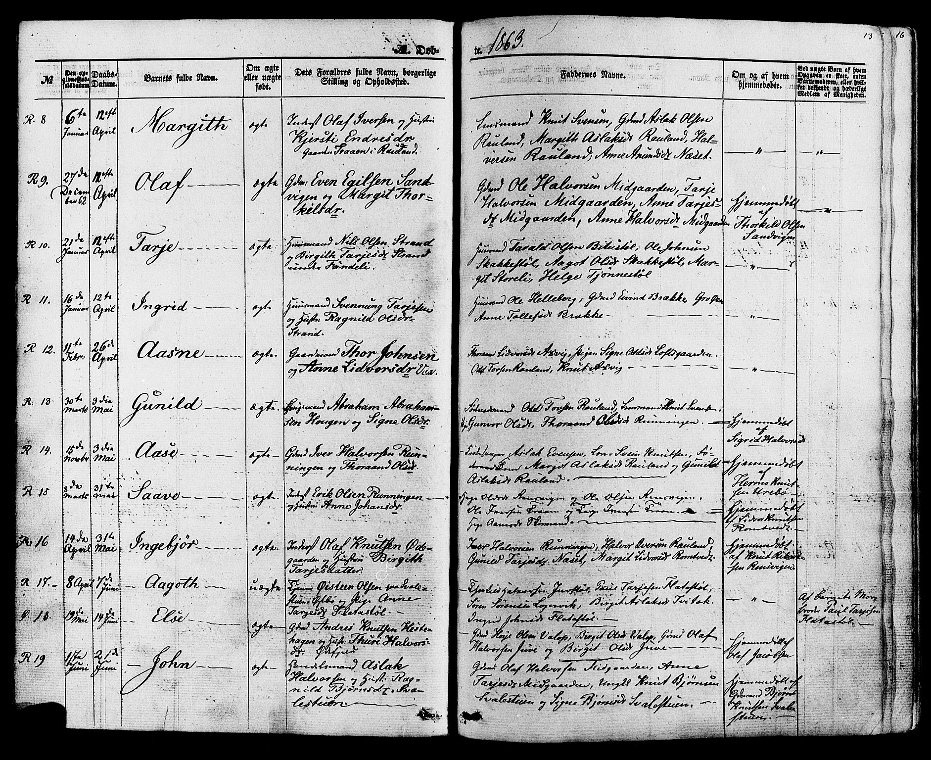 Rauland kirkebøker, SAKO/A-292/F/Fa/L0003: Parish register (official) no. 3, 1859-1886, p. 13