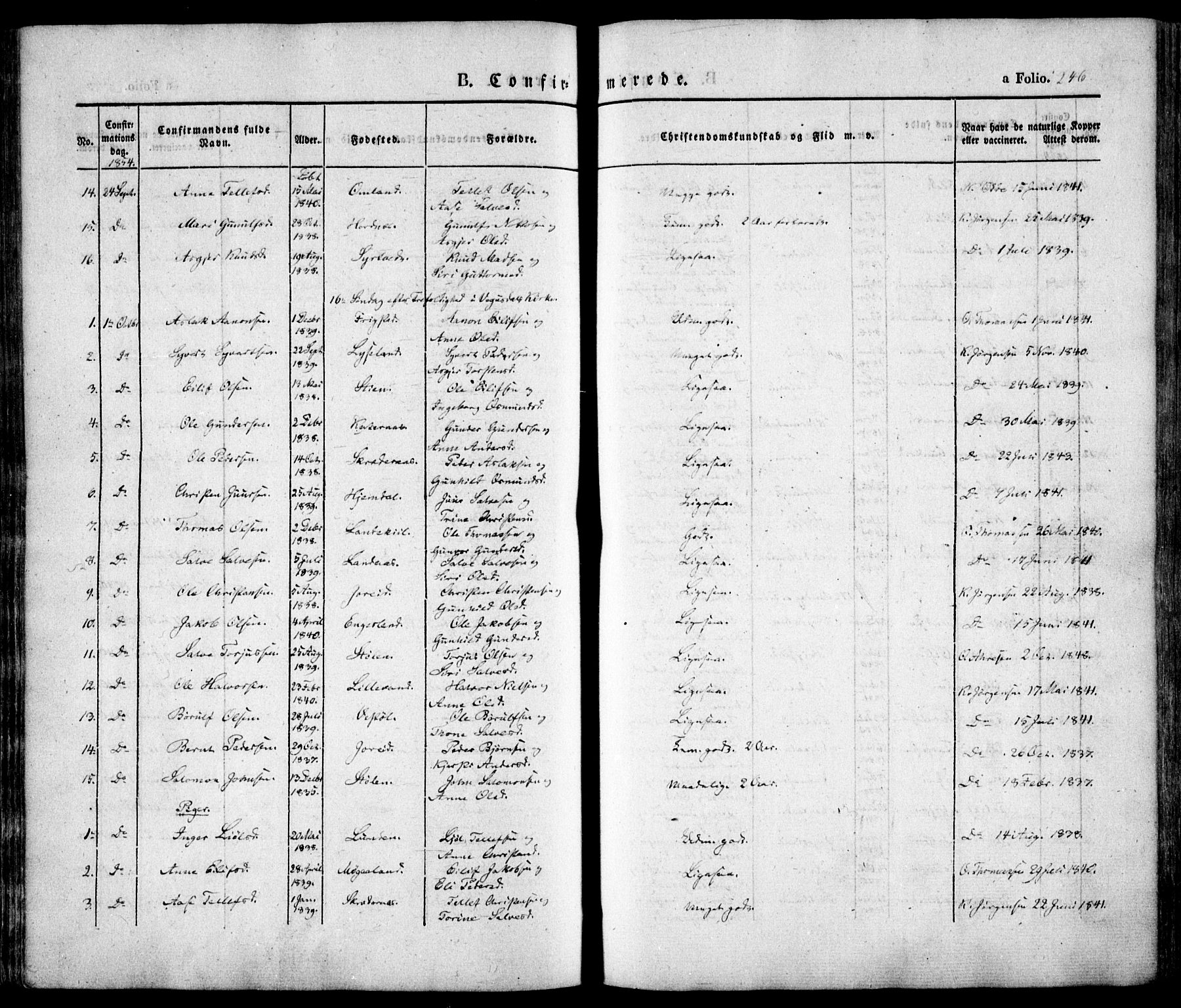 Evje sokneprestkontor, AV/SAK-1111-0008/F/Fa/Faa/L0005: Parish register (official) no. A 5, 1843-1865, p. 246