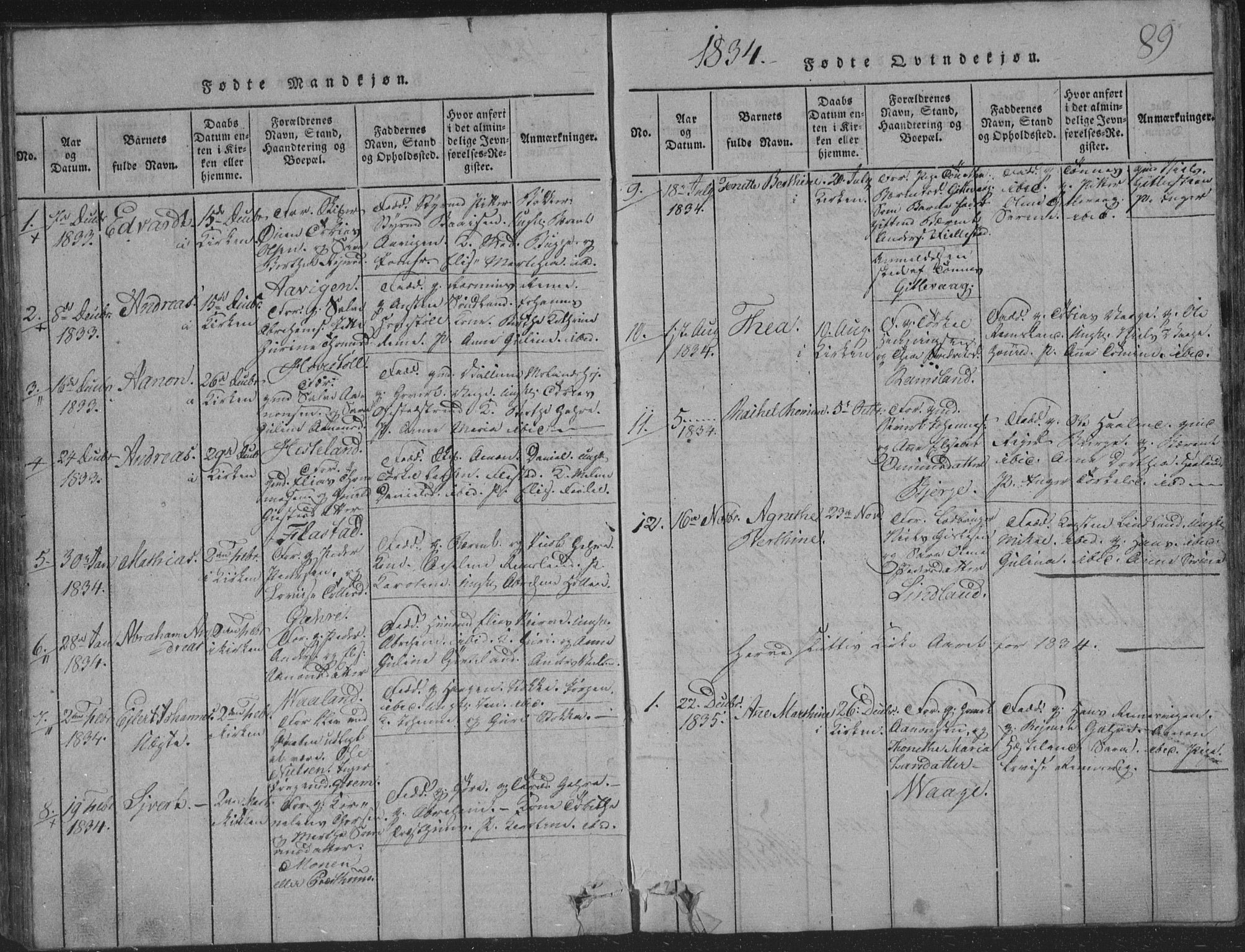 Sør-Audnedal sokneprestkontor, AV/SAK-1111-0039/F/Fb/Fba/L0001: Parish register (copy) no. B 1, 1815-1850, p. 89