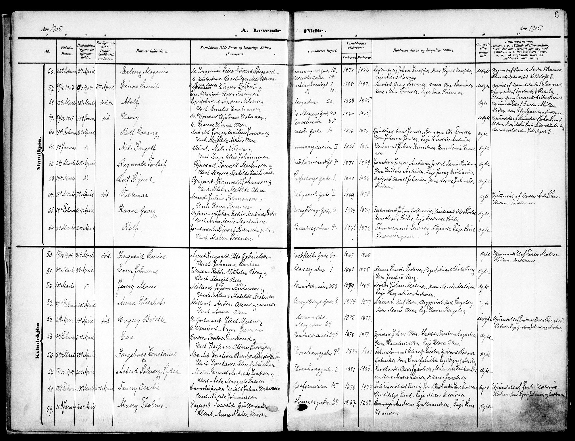 Sagene prestekontor Kirkebøker, SAO/A-10796/F/L0007: Parish register (official) no. 7, 1905-1915, p. 6