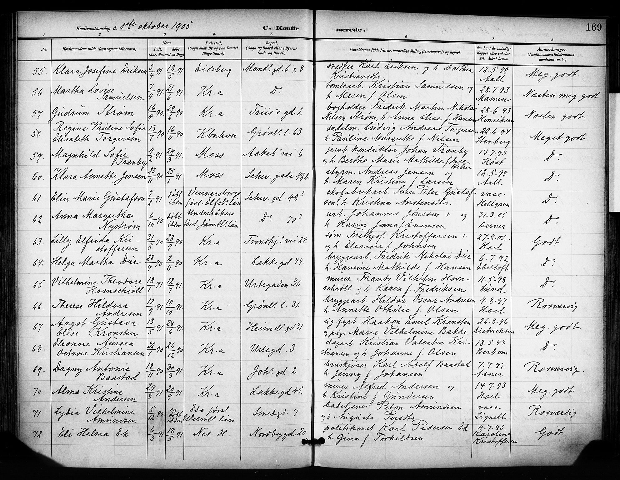 Grønland prestekontor Kirkebøker, AV/SAO-A-10848/F/Fa/L0015: Parish register (official) no. 15, 1899-1919, p. 169