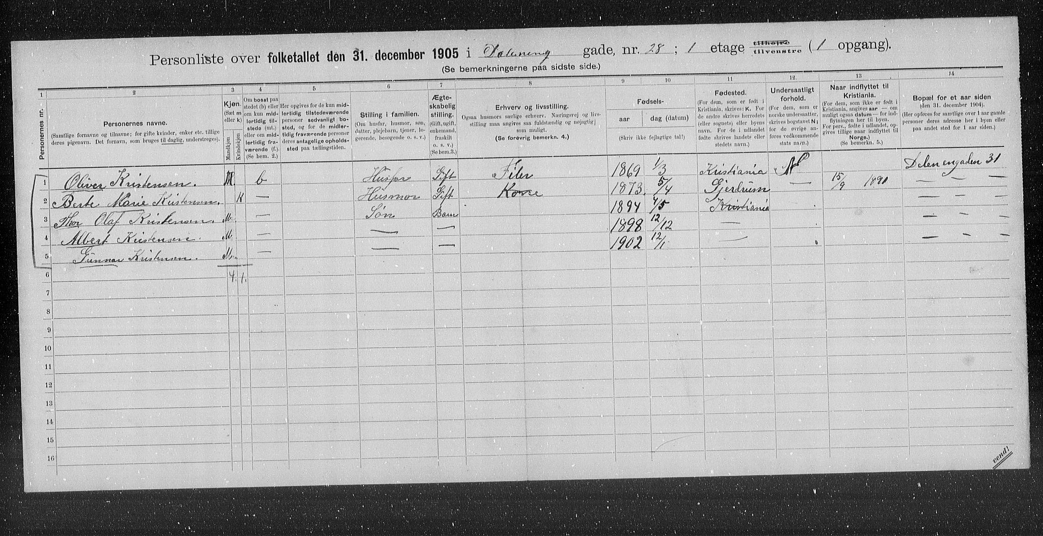 OBA, Municipal Census 1905 for Kristiania, 1905, p. 9175