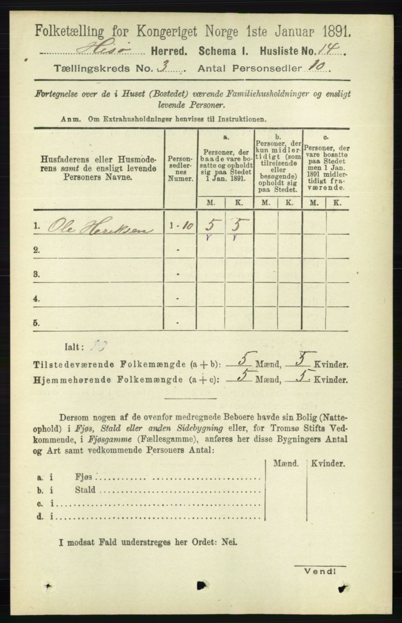 RA, 1891 census for 0922 Hisøy, 1891, p. 2091