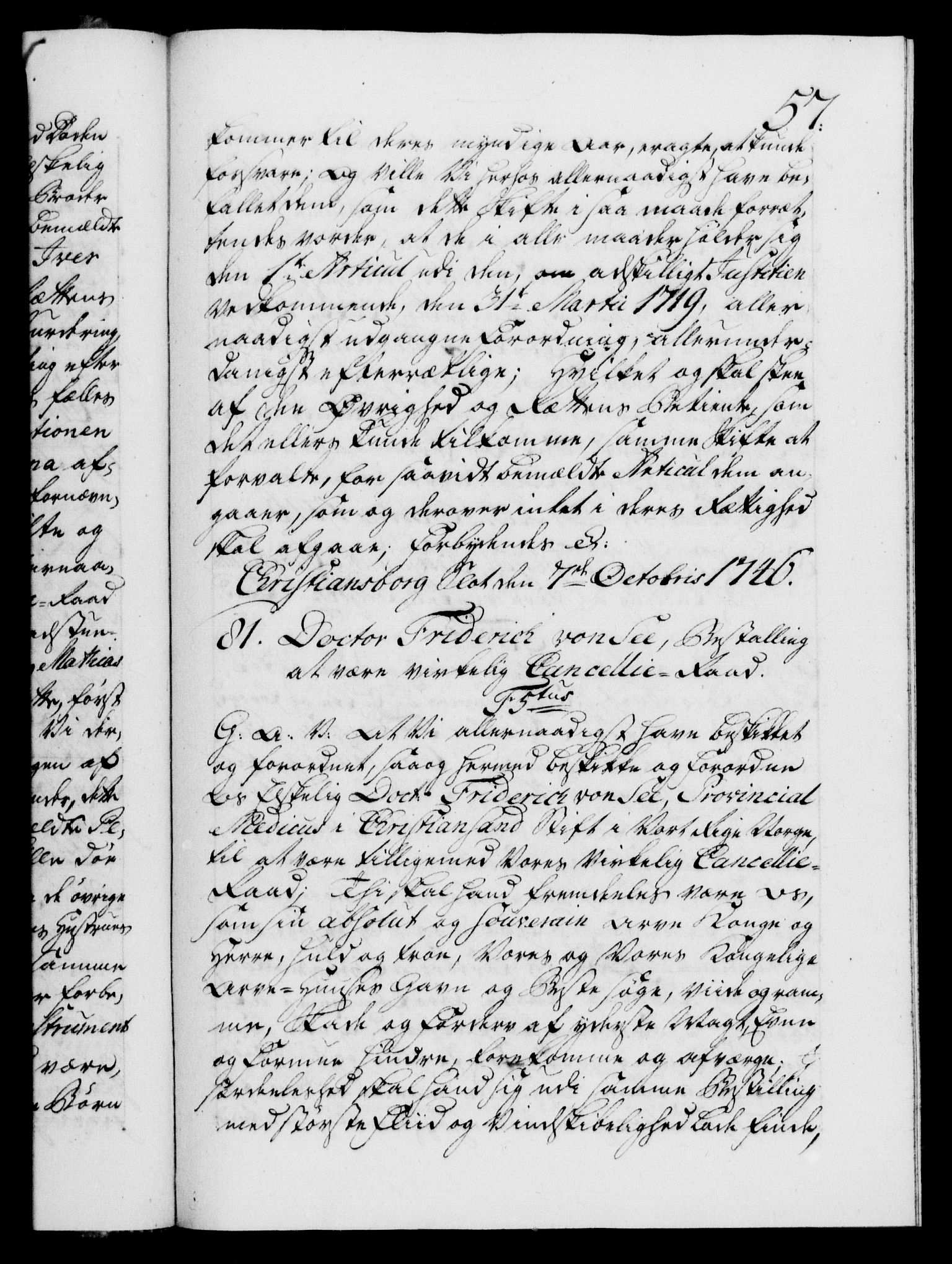 Danske Kanselli 1572-1799, AV/RA-EA-3023/F/Fc/Fca/Fcaa/L0035: Norske registre, 1746-1748, p. 57a