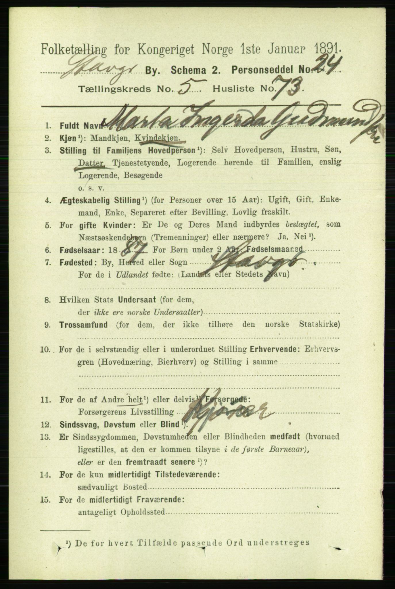 RA, 1891 census for 1103 Stavanger, 1891, p. 9726