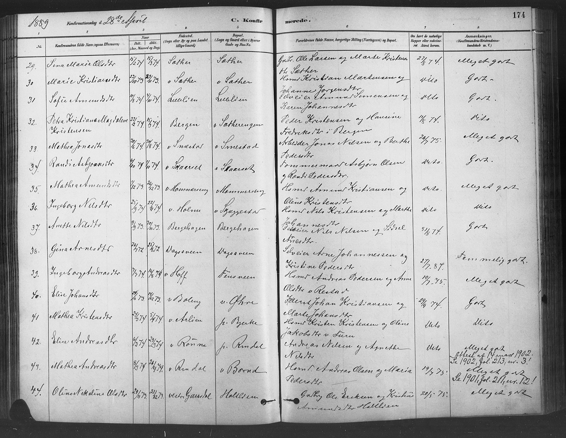 Fåberg prestekontor, SAH/PREST-086/H/Ha/Haa/L0009: Parish register (official) no. 9, 1879-1898, p. 174