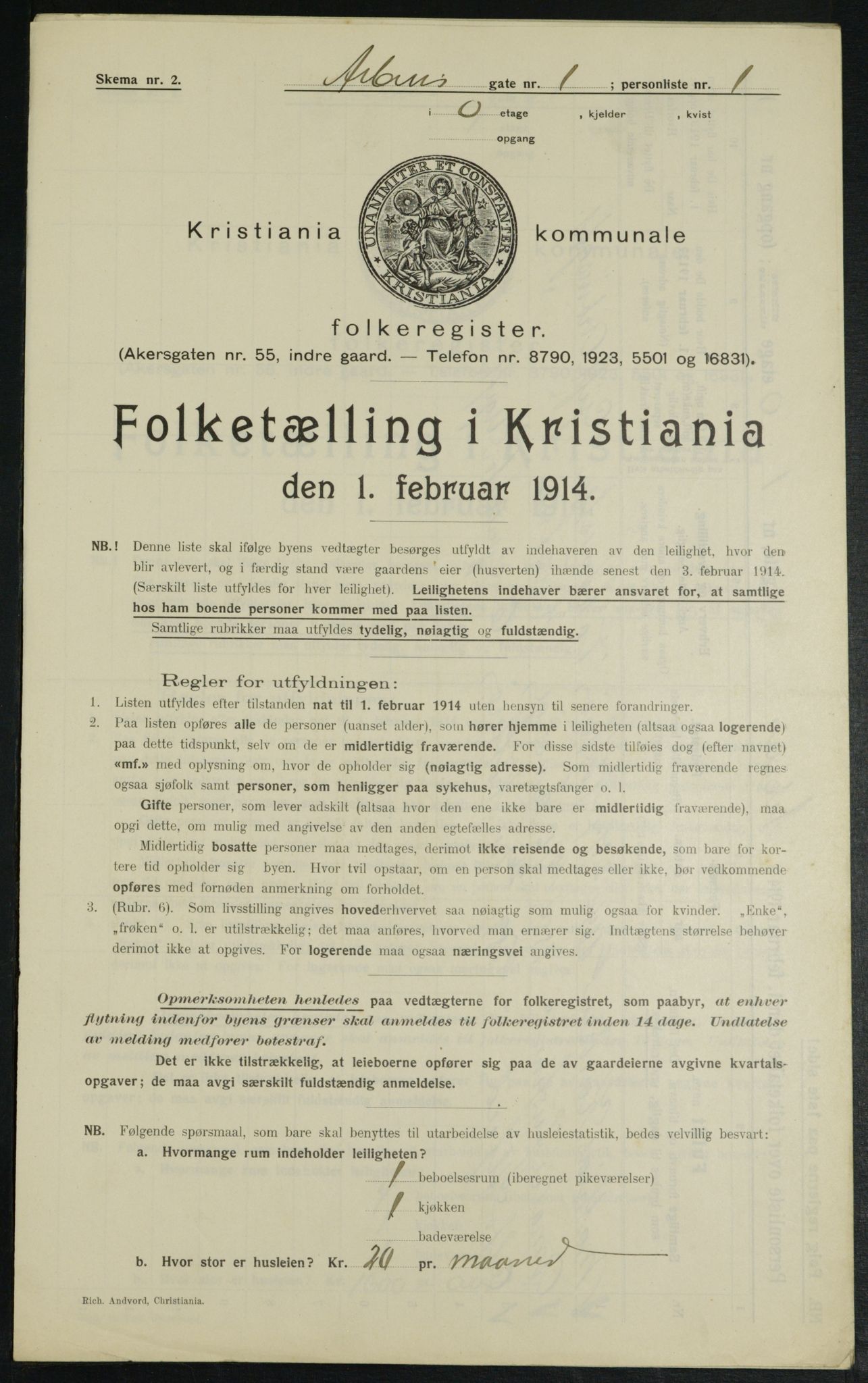 OBA, Municipal Census 1914 for Kristiania, 1914, p. 1518