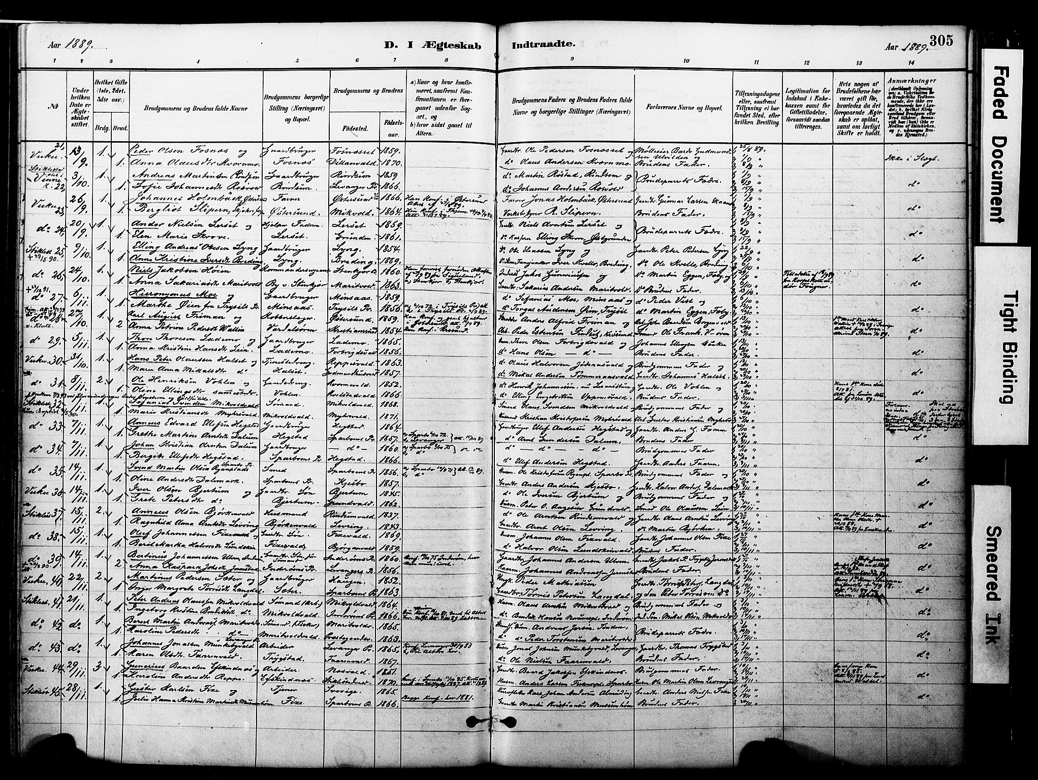Ministerialprotokoller, klokkerbøker og fødselsregistre - Nord-Trøndelag, SAT/A-1458/723/L0244: Parish register (official) no. 723A13, 1881-1899, p. 305
