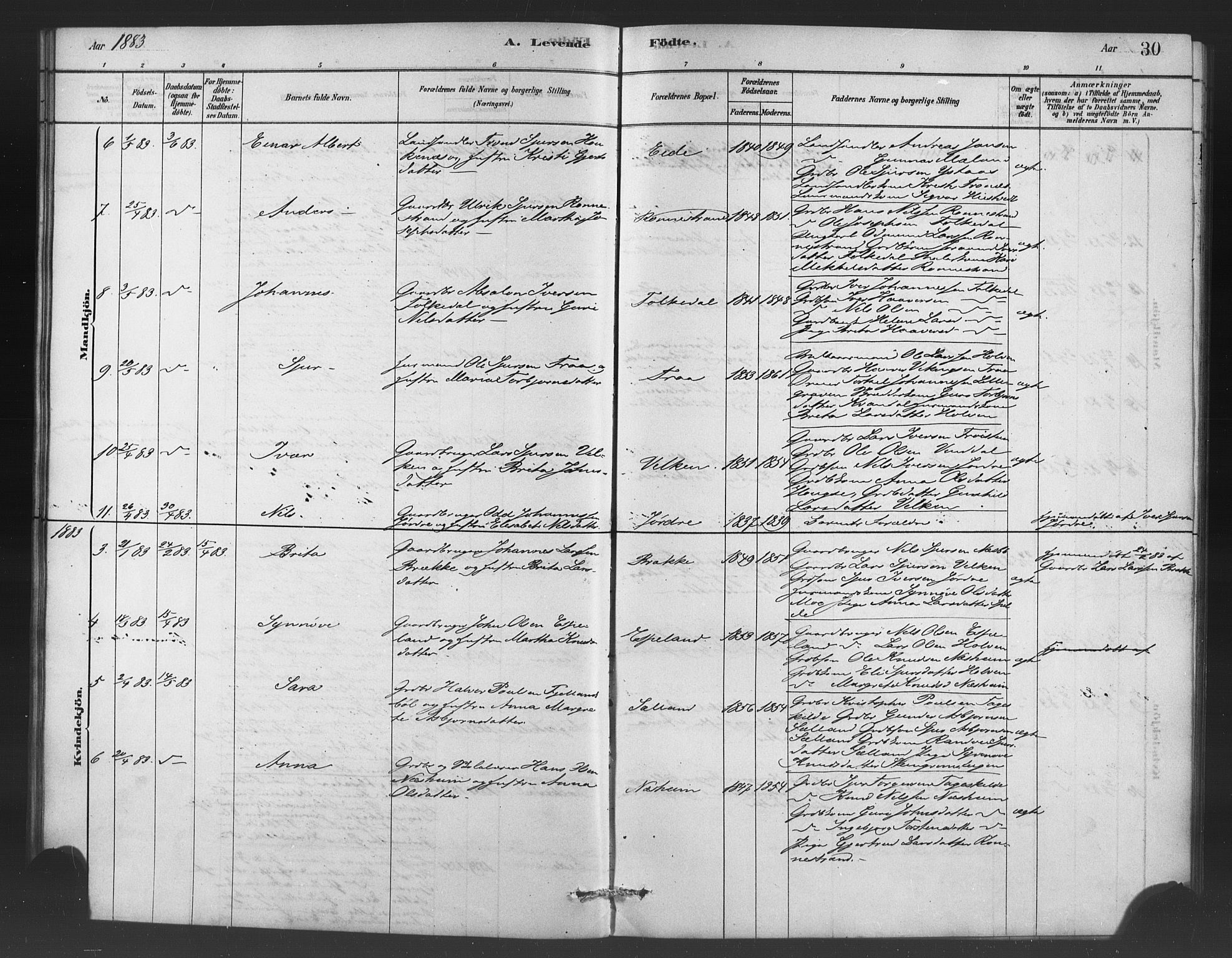 Ulvik sokneprestembete, AV/SAB-A-78801/H/Haa: Parish register (official) no. C 1, 1878-1903, p. 30