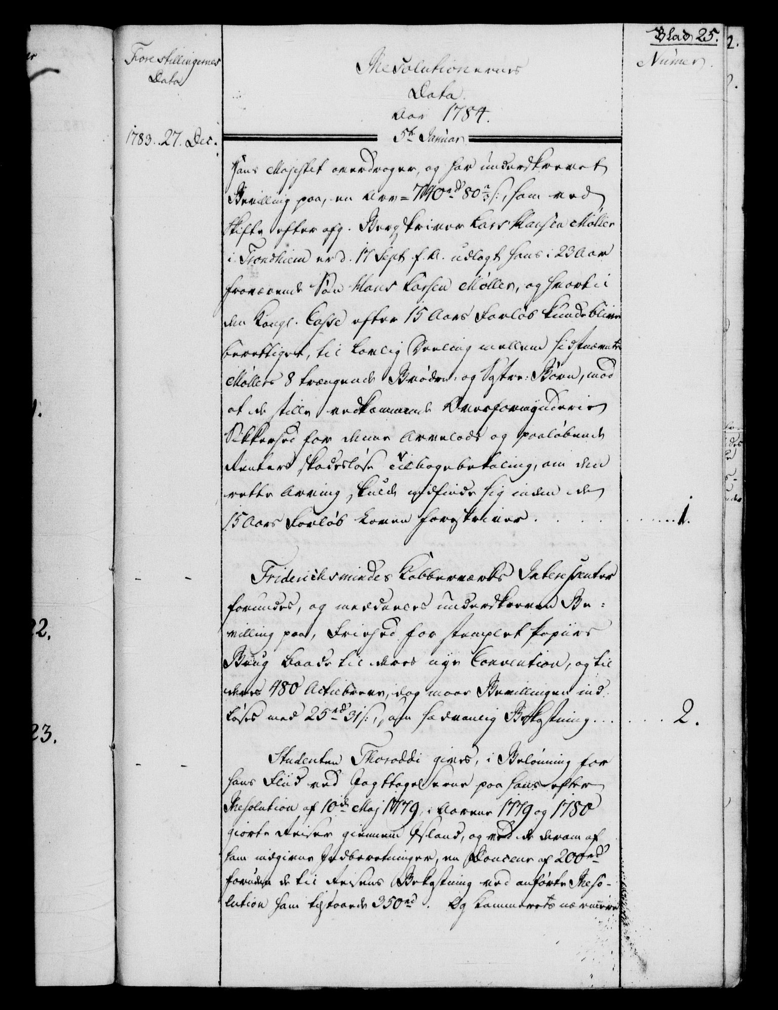 Rentekammeret, Kammerkanselliet, RA/EA-3111/G/Gf/Gfb/L0012: Register til norske relasjons- og resolusjonsprotokoller (merket RK 52.107), 1783-1785