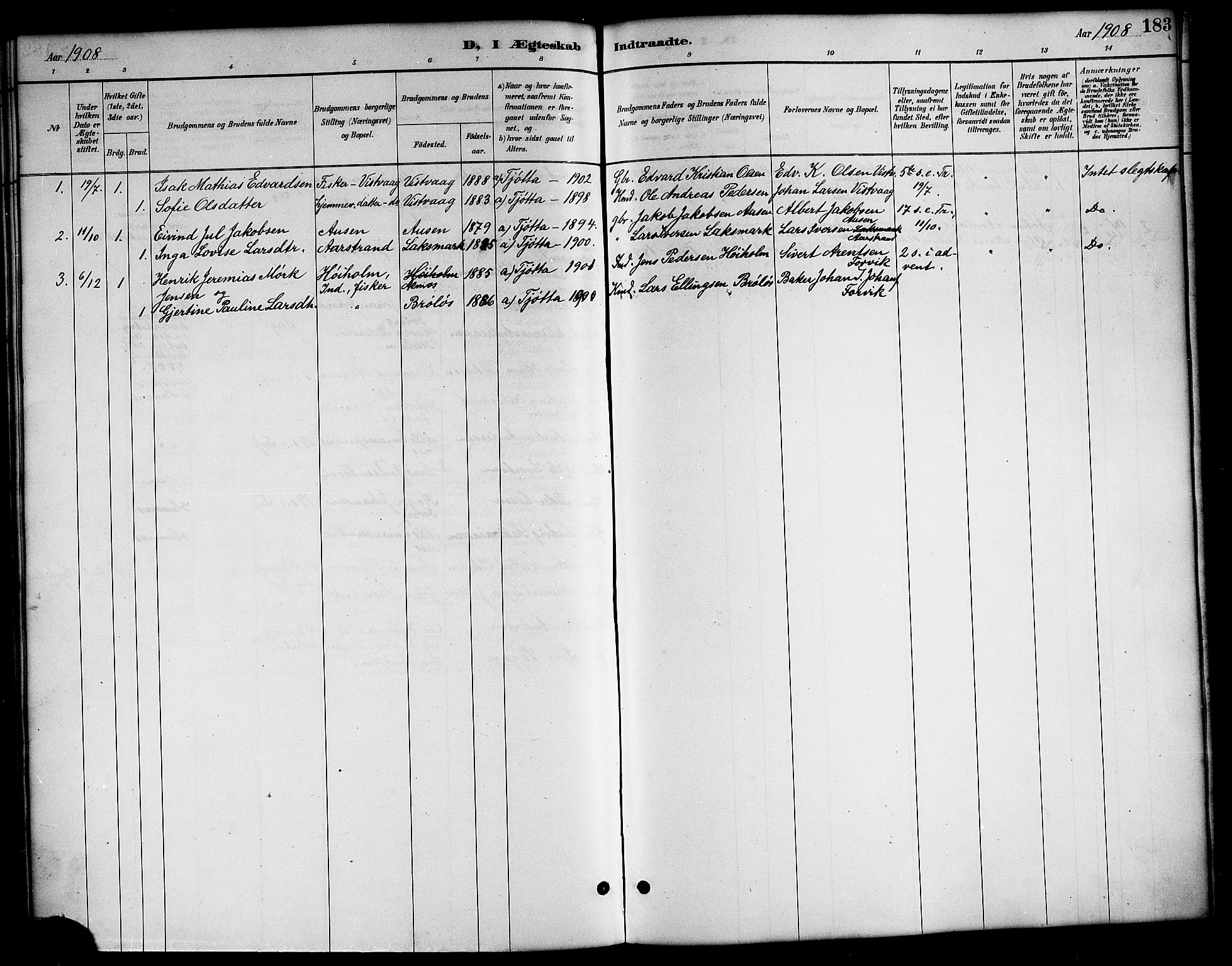 Ministerialprotokoller, klokkerbøker og fødselsregistre - Nordland, SAT/A-1459/819/L0277: Parish register (copy) no. 819C03, 1888-1917, p. 183