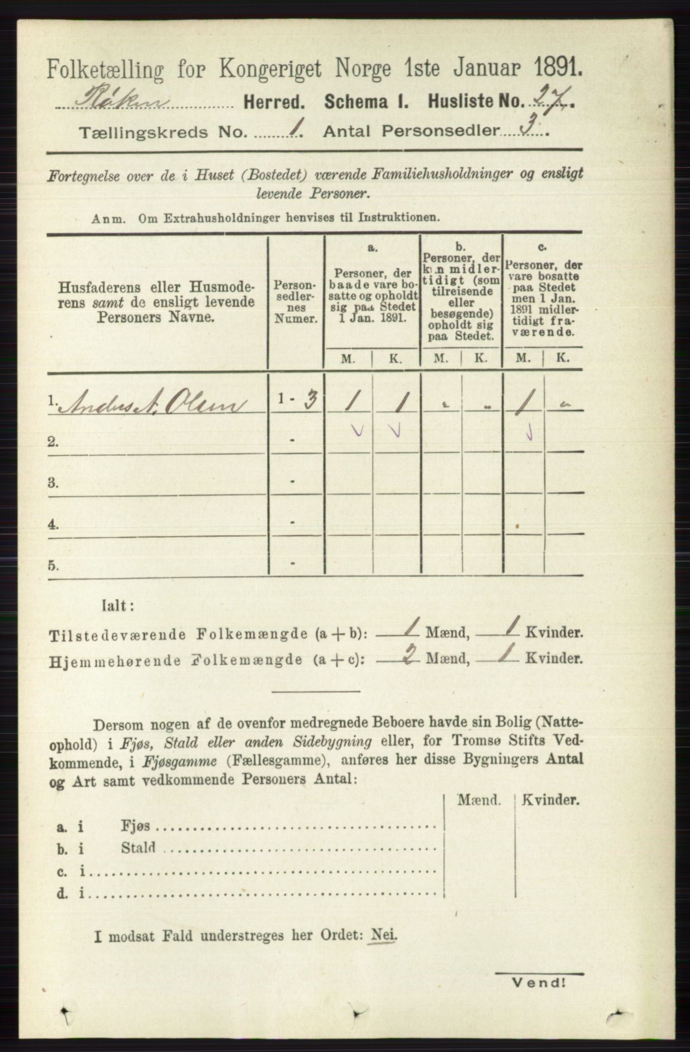 RA, 1891 census for 0627 Røyken, 1891, p. 49