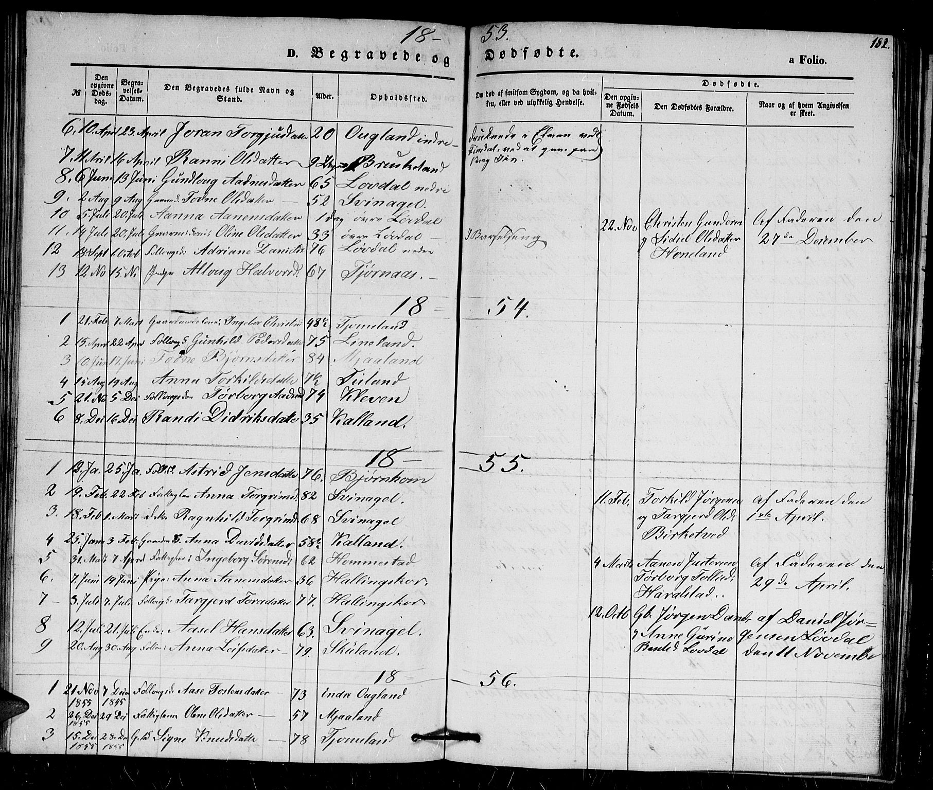 Holum sokneprestkontor, SAK/1111-0022/F/Fb/Fbb/L0002: Parish register (copy) no. B 2, 1847-1874, p. 182