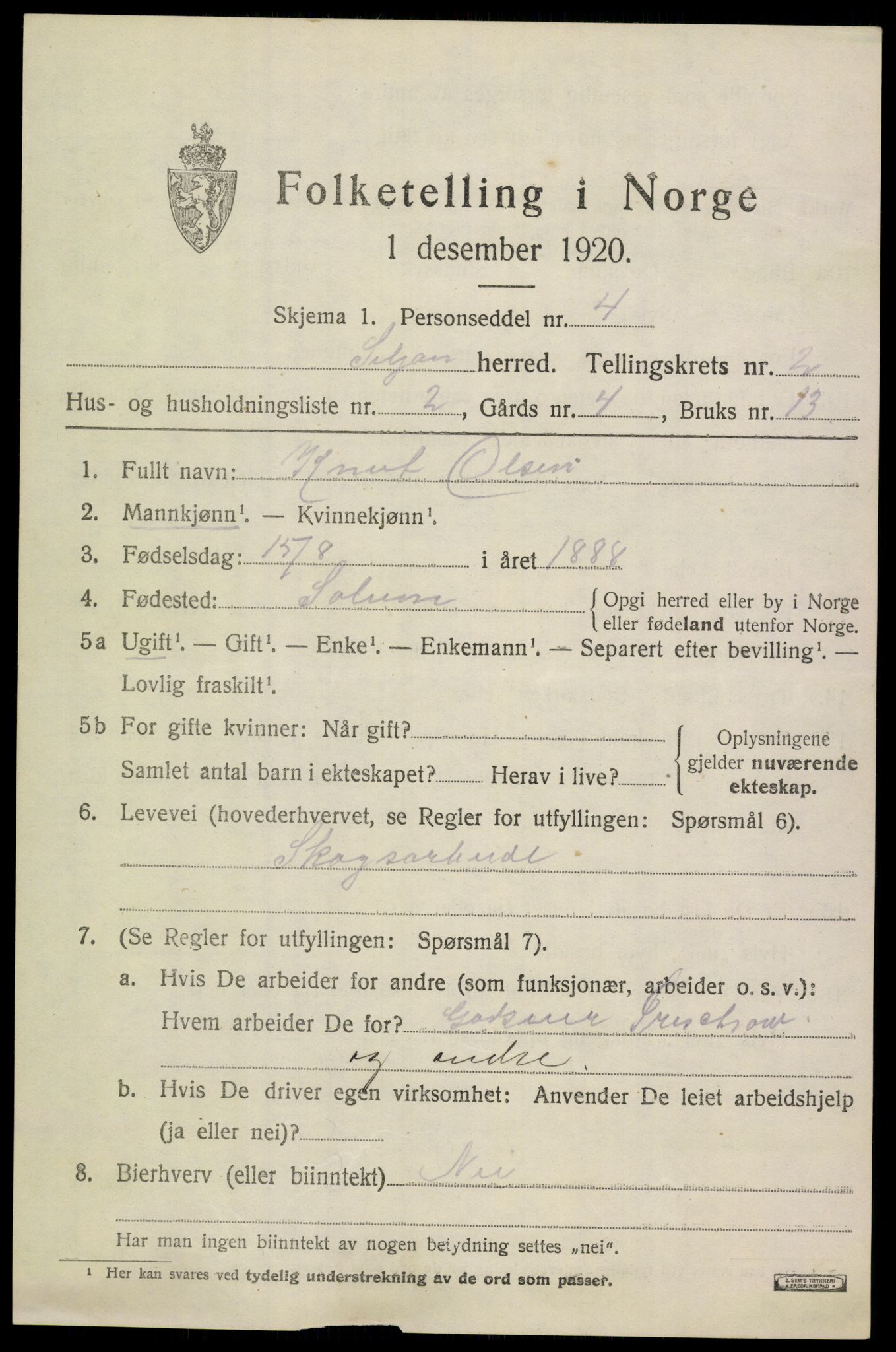 SAKO, 1920 census for Siljan, 1920, p. 953