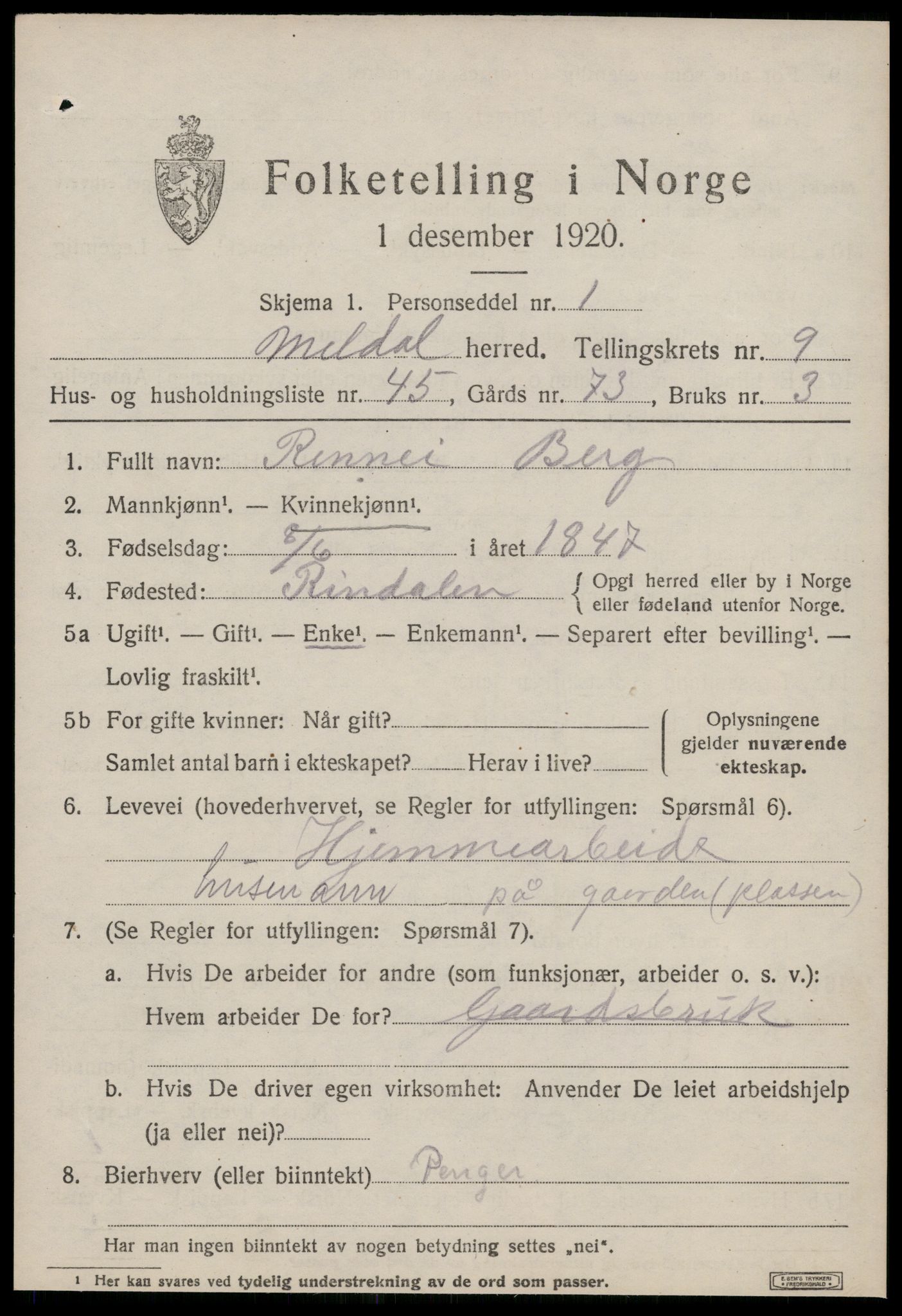 SAT, 1920 census for Meldal, 1920, p. 8199