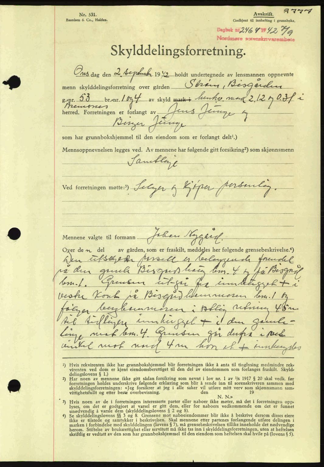 Nordmøre sorenskriveri, AV/SAT-A-4132/1/2/2Ca: Mortgage book no. A93, 1942-1942, Diary no: : 2464/1942