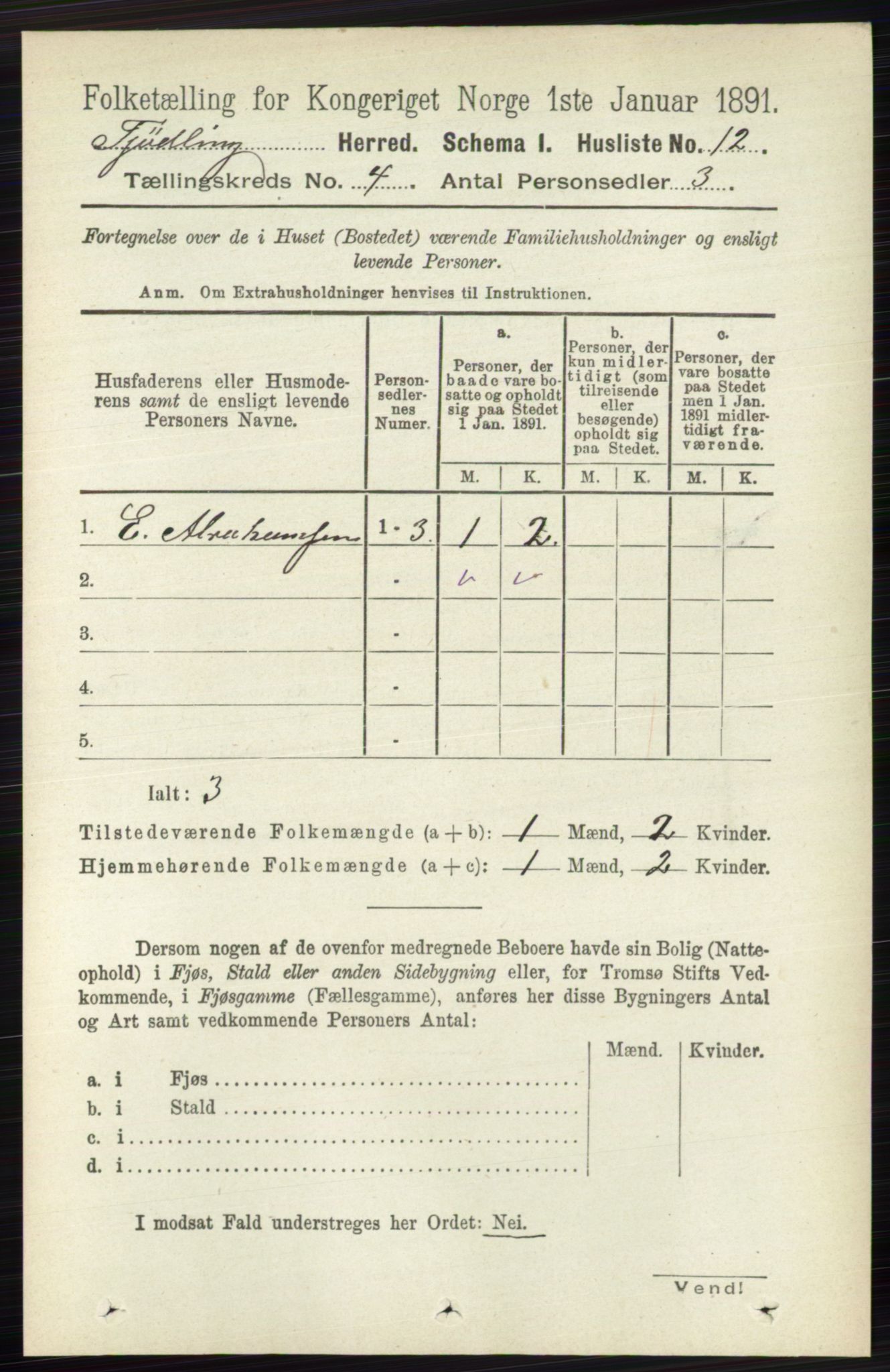 RA, 1891 census for 0725 Tjølling, 1891, p. 1381