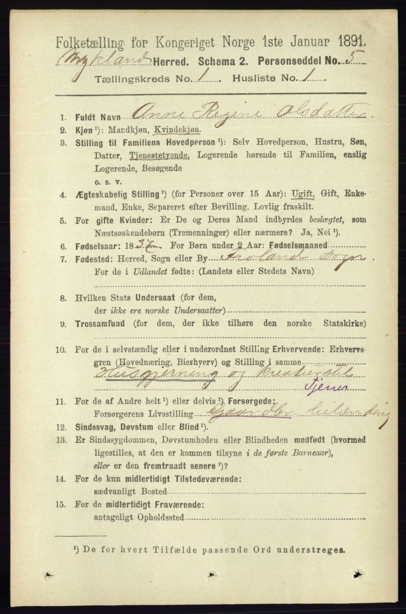 RA, 1891 census for 0932 Mykland, 1891, p. 50