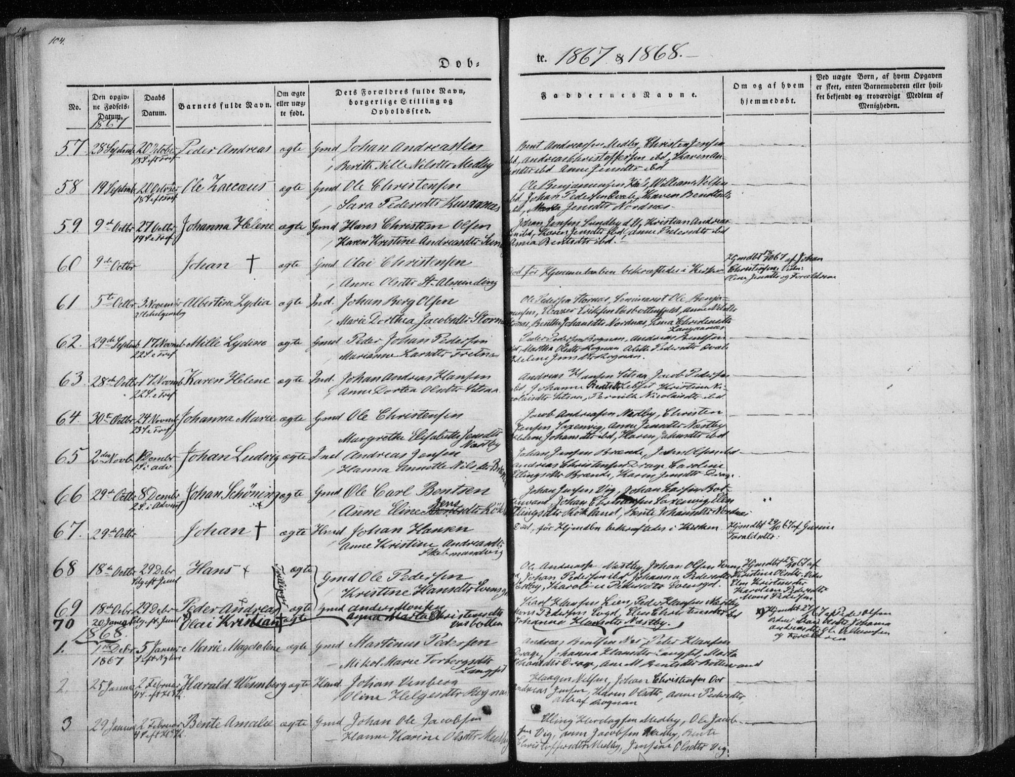 Ministerialprotokoller, klokkerbøker og fødselsregistre - Nordland, AV/SAT-A-1459/847/L0666: Parish register (official) no. 847A06, 1842-1871, p. 104