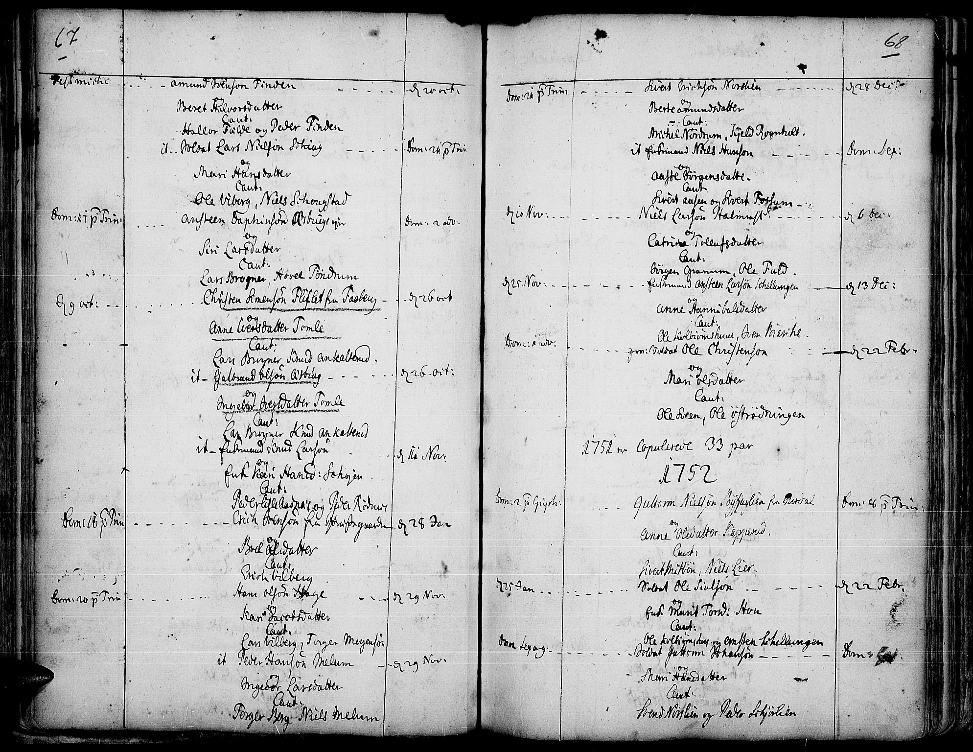 Land prestekontor, AV/SAH-PREST-120/H/Ha/Haa/L0003: Parish register (official) no. 3, 1733-1764, p. 67-68