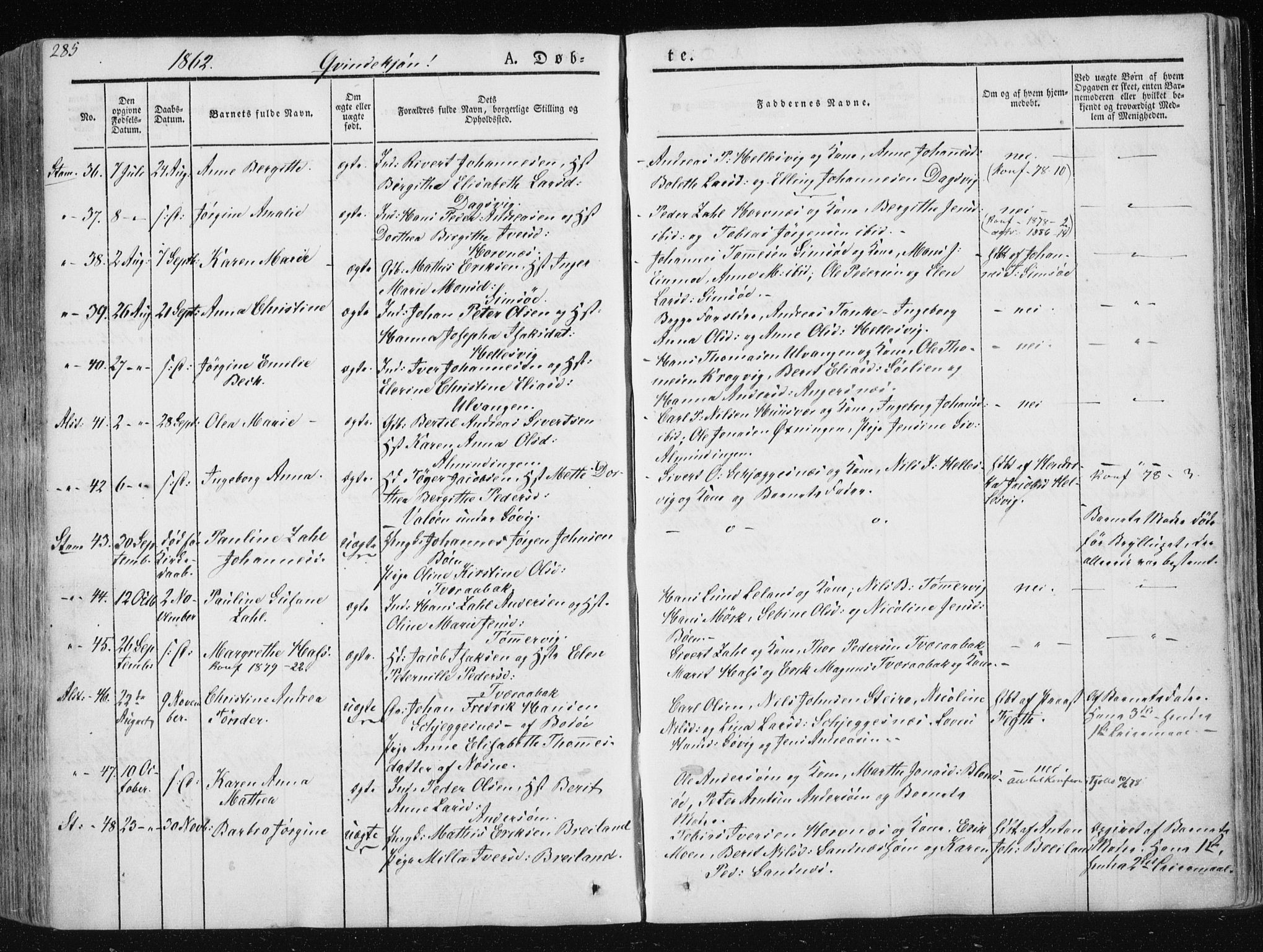 Ministerialprotokoller, klokkerbøker og fødselsregistre - Nordland, SAT/A-1459/830/L0446: Parish register (official) no. 830A10, 1831-1865, p. 285
