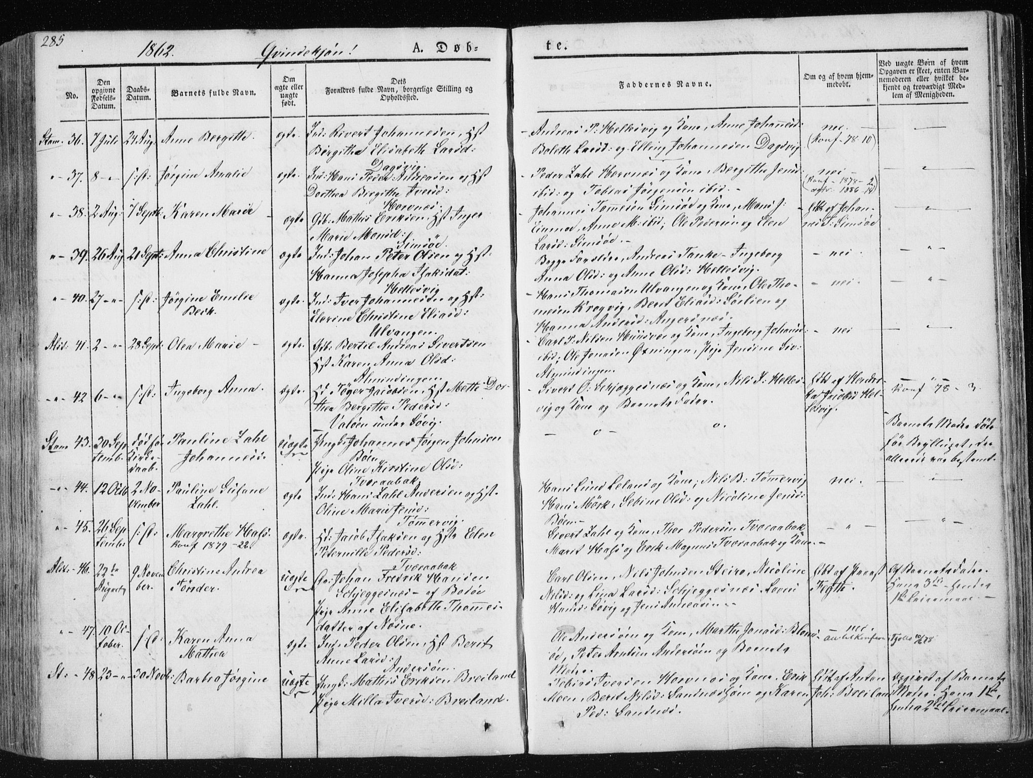 Ministerialprotokoller, klokkerbøker og fødselsregistre - Nordland, AV/SAT-A-1459/830/L0446: Parish register (official) no. 830A10, 1831-1865, p. 285