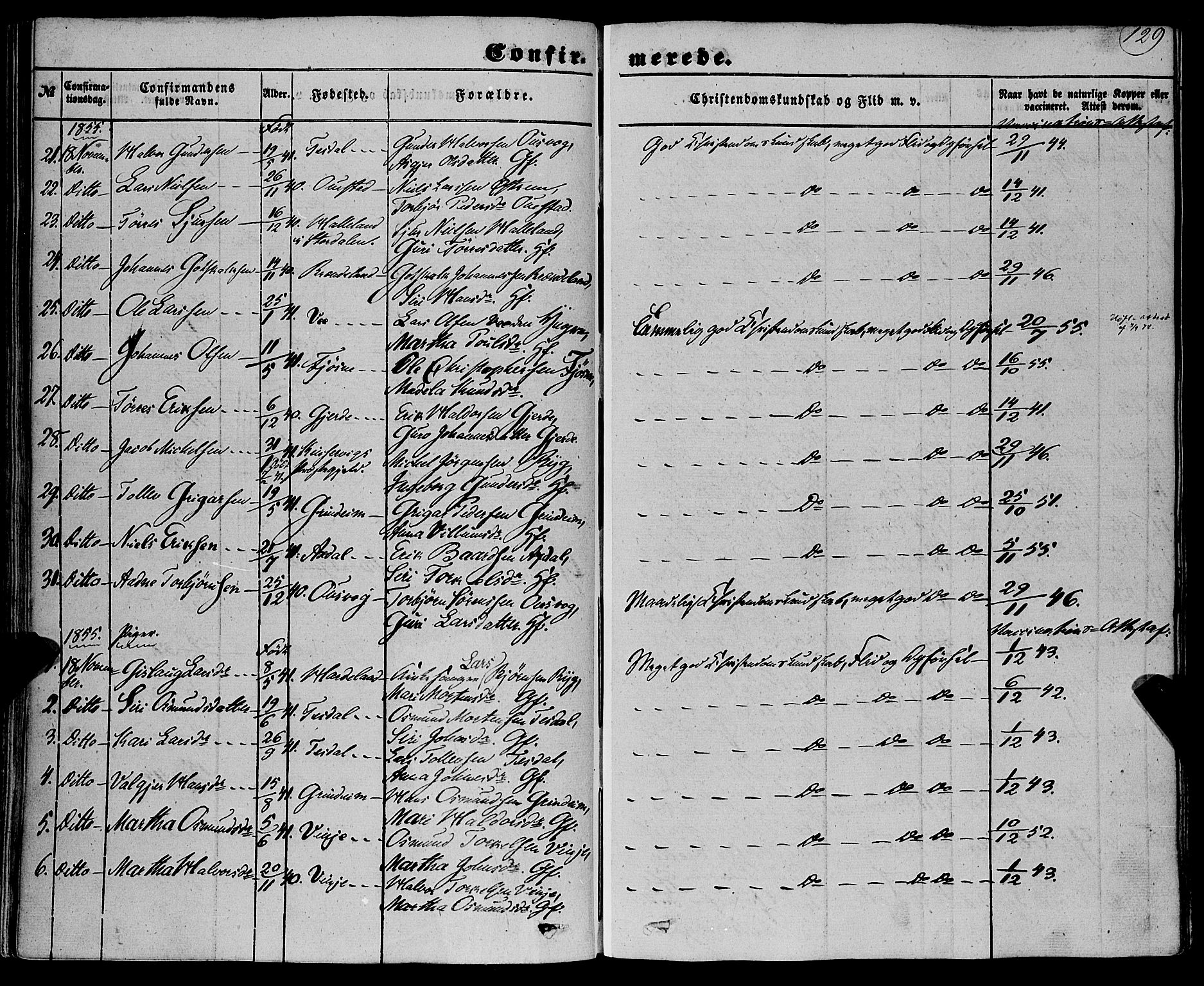 Etne sokneprestembete, AV/SAB-A-75001/H/Haa: Parish register (official) no. A 8, 1848-1862, p. 129