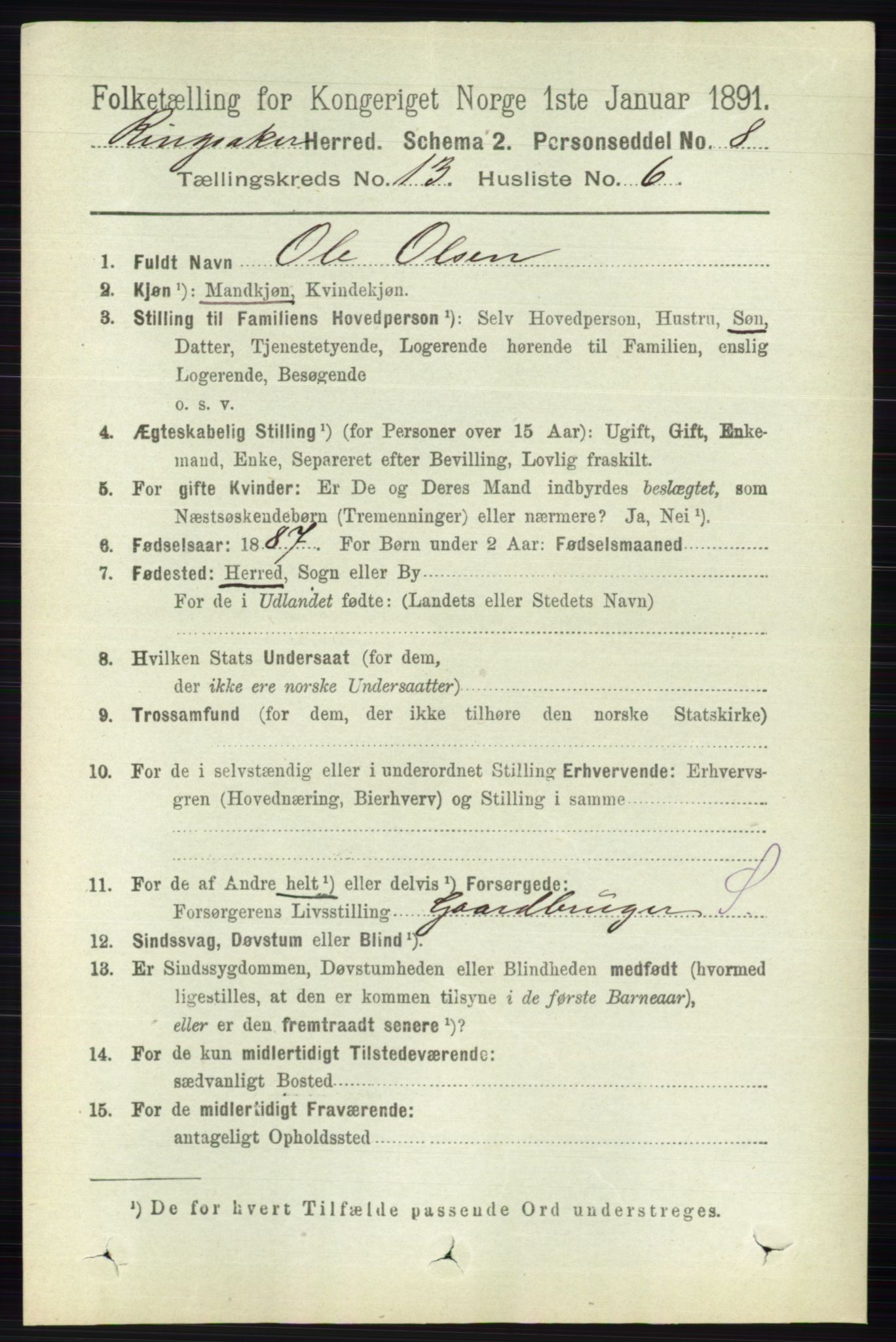 RA, 1891 census for 0412 Ringsaker, 1891, p. 7244