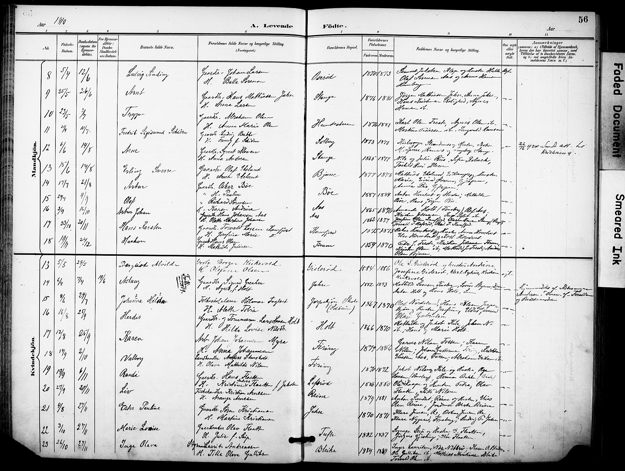 Ramnes kirkebøker, AV/SAKO-A-314/F/Fa/L0008: Parish register (official) no. I 8, 1896-1913, p. 56