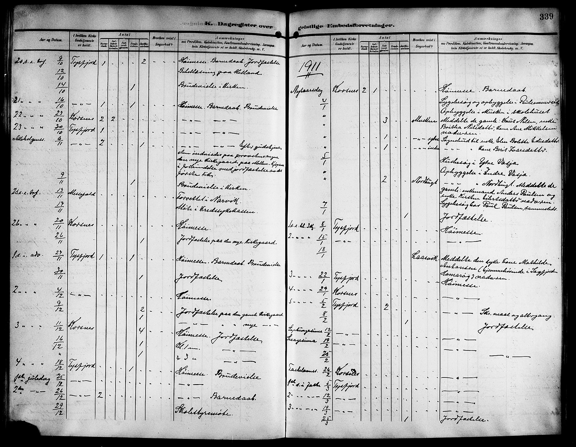 Ministerialprotokoller, klokkerbøker og fødselsregistre - Nordland, AV/SAT-A-1459/861/L0877: Parish register (copy) no. 861C03, 1903-1919, p. 339