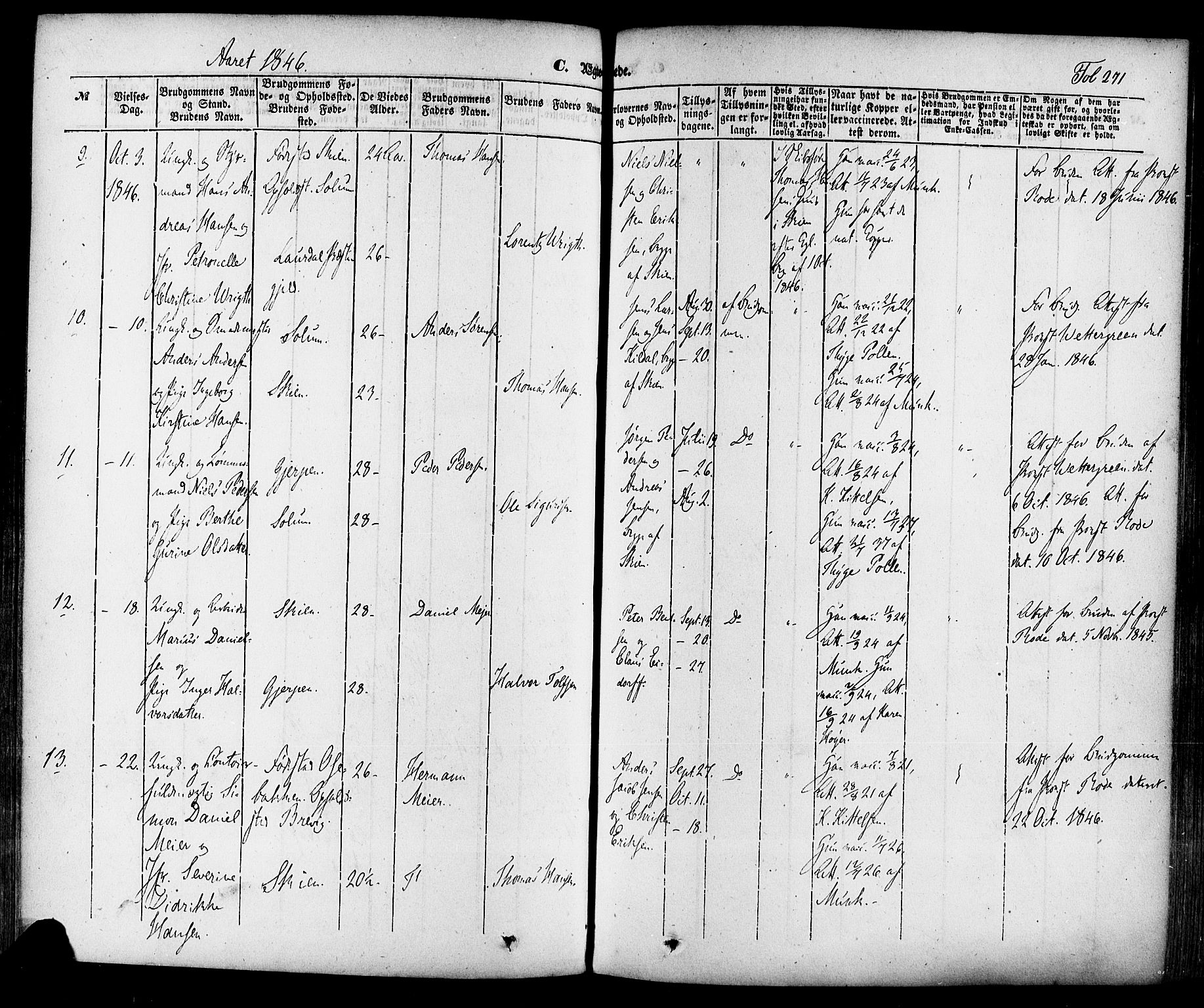 Skien kirkebøker, SAKO/A-302/F/Fa/L0006a: Parish register (official) no. 6A, 1843-1856, p. 271