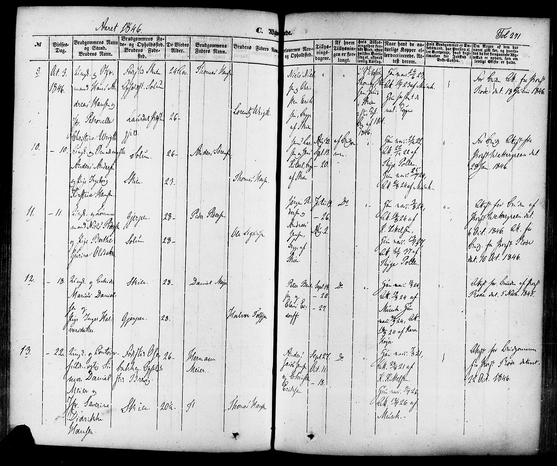 Skien kirkebøker, AV/SAKO-A-302/F/Fa/L0006a: Parish register (official) no. 6A, 1843-1856, p. 271