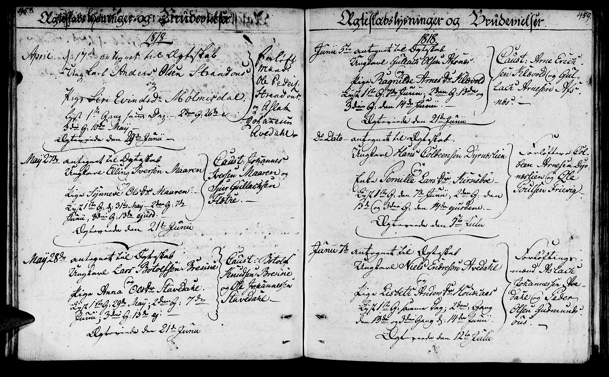 Lavik sokneprestembete, AV/SAB-A-80901: Parish register (official) no. A 1, 1809-1822, p. 458-459