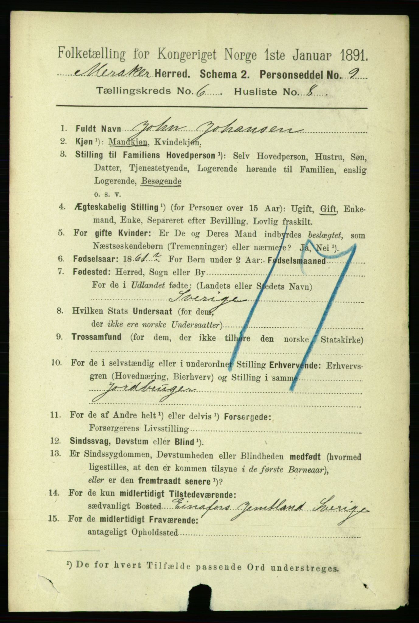 RA, 1891 census for 1711 Meråker, 1891, p. 2107