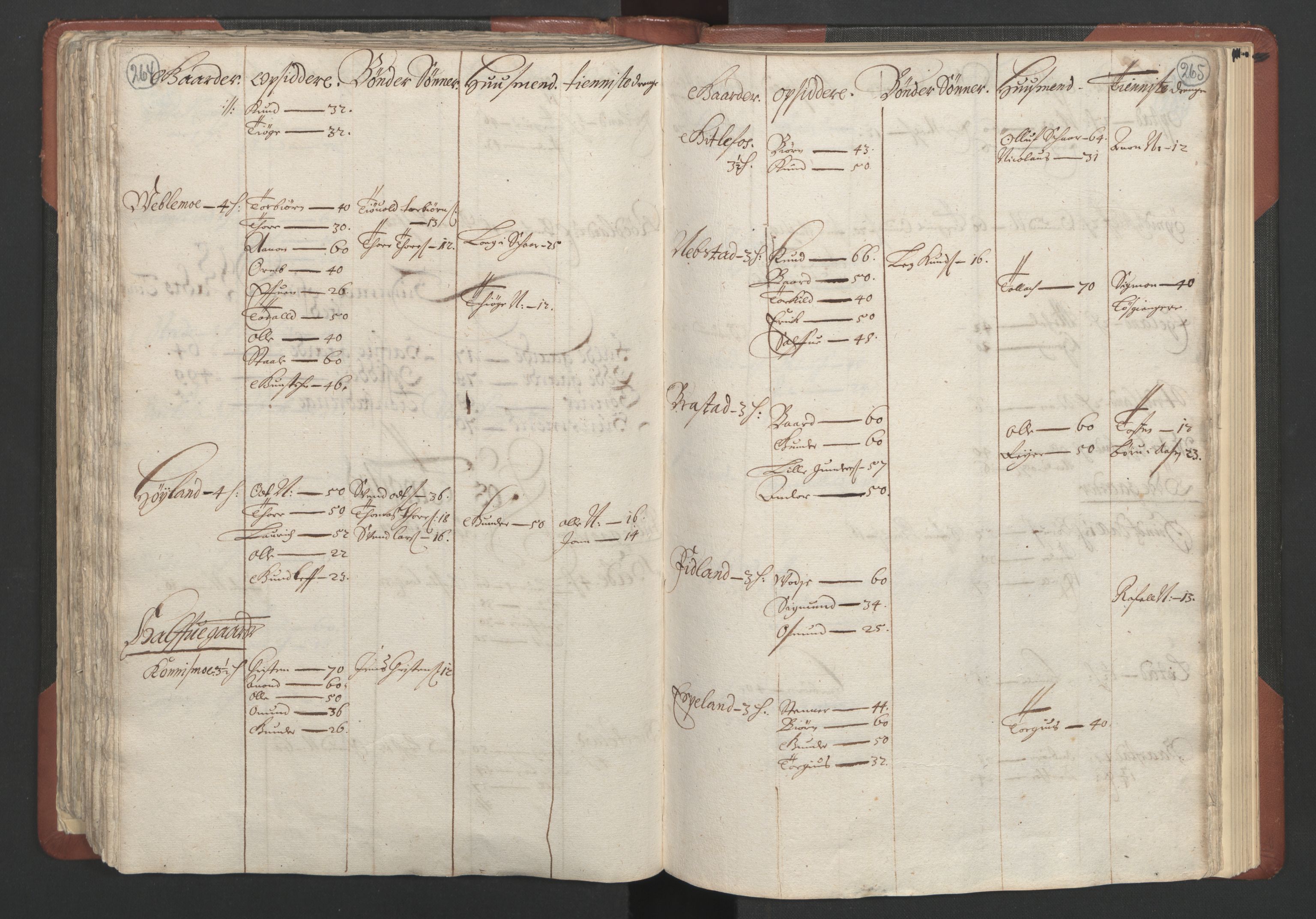 RA, Bailiff's Census 1664-1666, no. 10: Lista len, 1664, p. 264-265