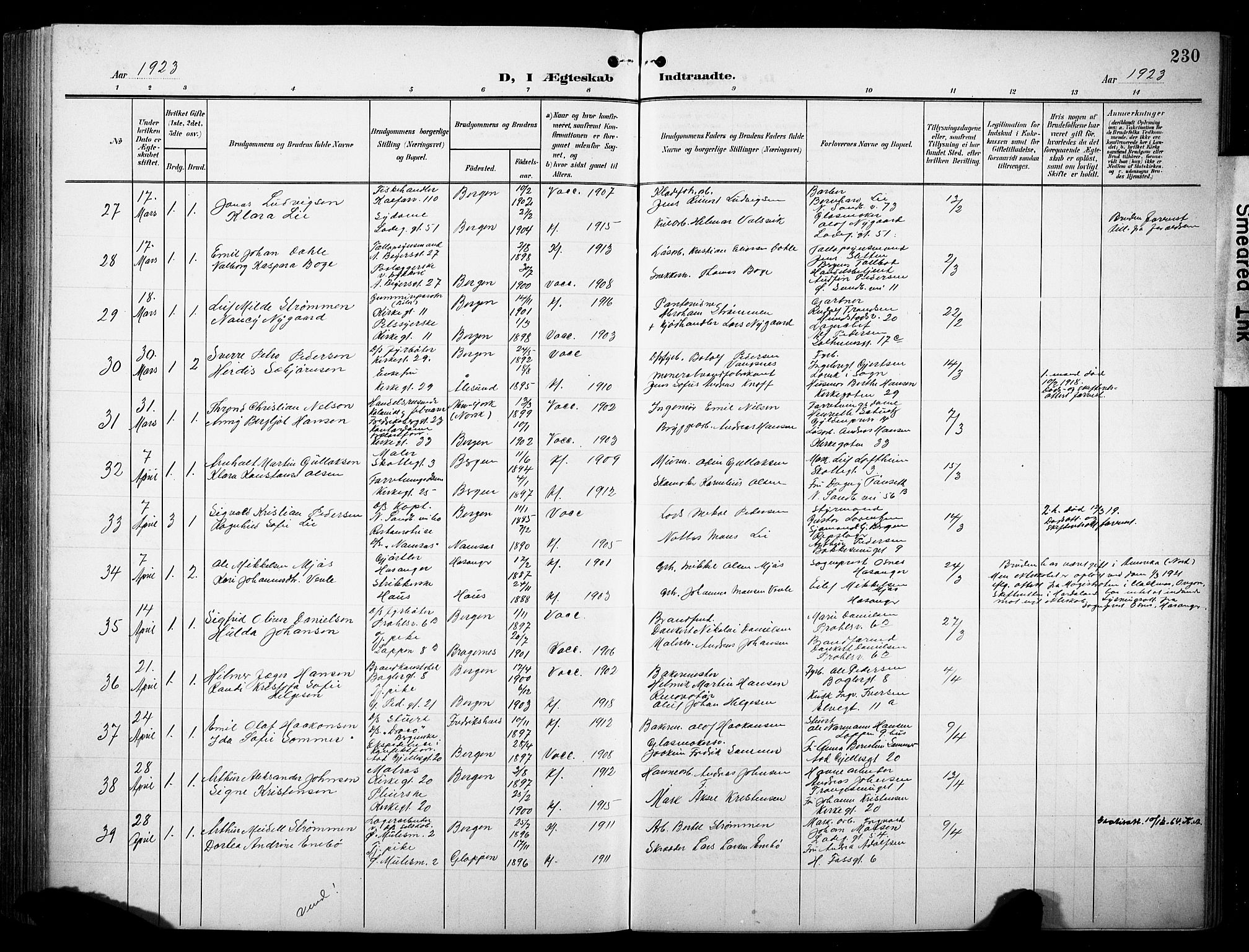 Sandviken Sokneprestembete, AV/SAB-A-77601/H/Hb/L0014: Parish register (copy) no. D 1, 1902-1929, p. 230