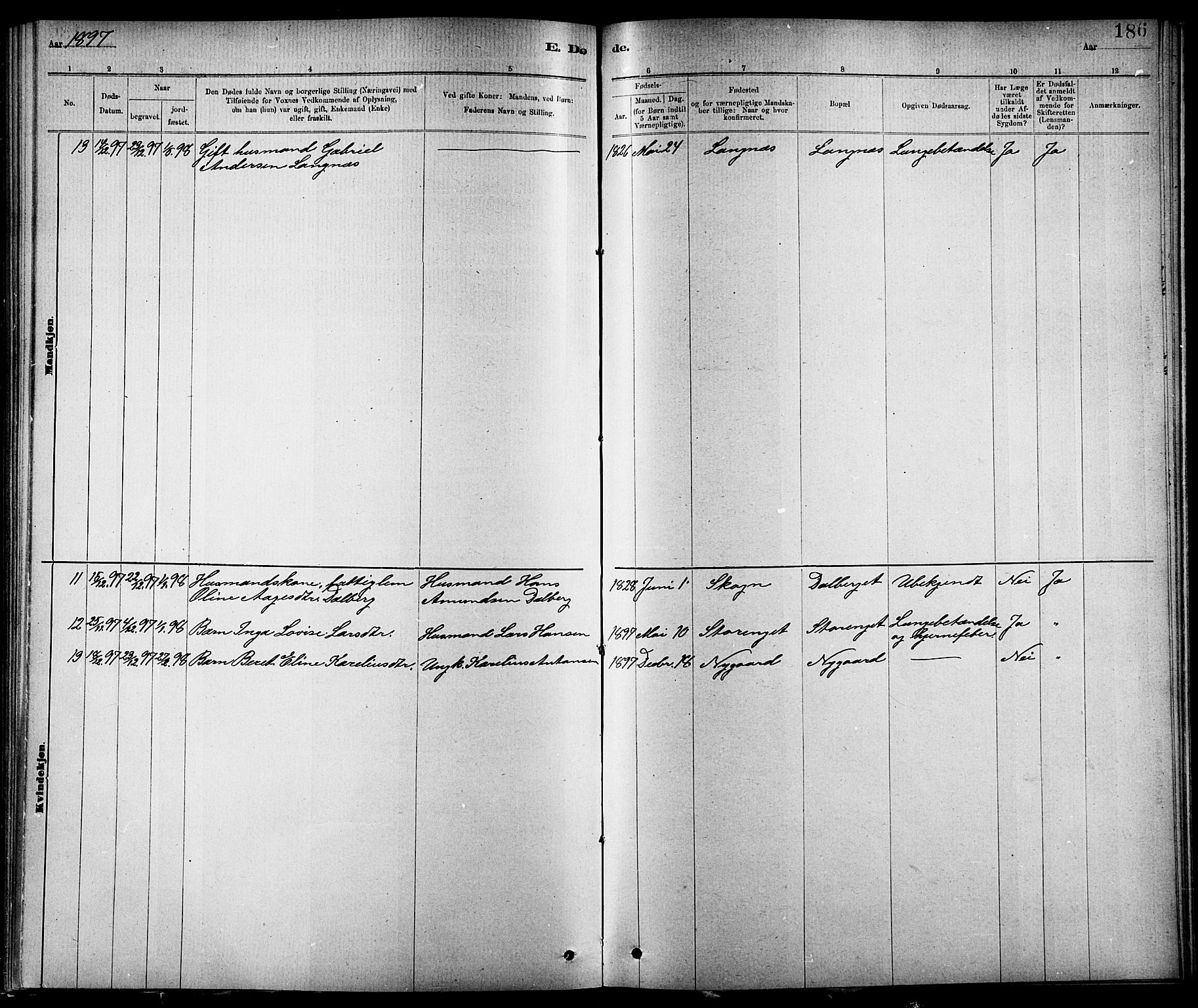 Ministerialprotokoller, klokkerbøker og fødselsregistre - Nord-Trøndelag, AV/SAT-A-1458/744/L0423: Parish register (copy) no. 744C02, 1886-1905, p. 186