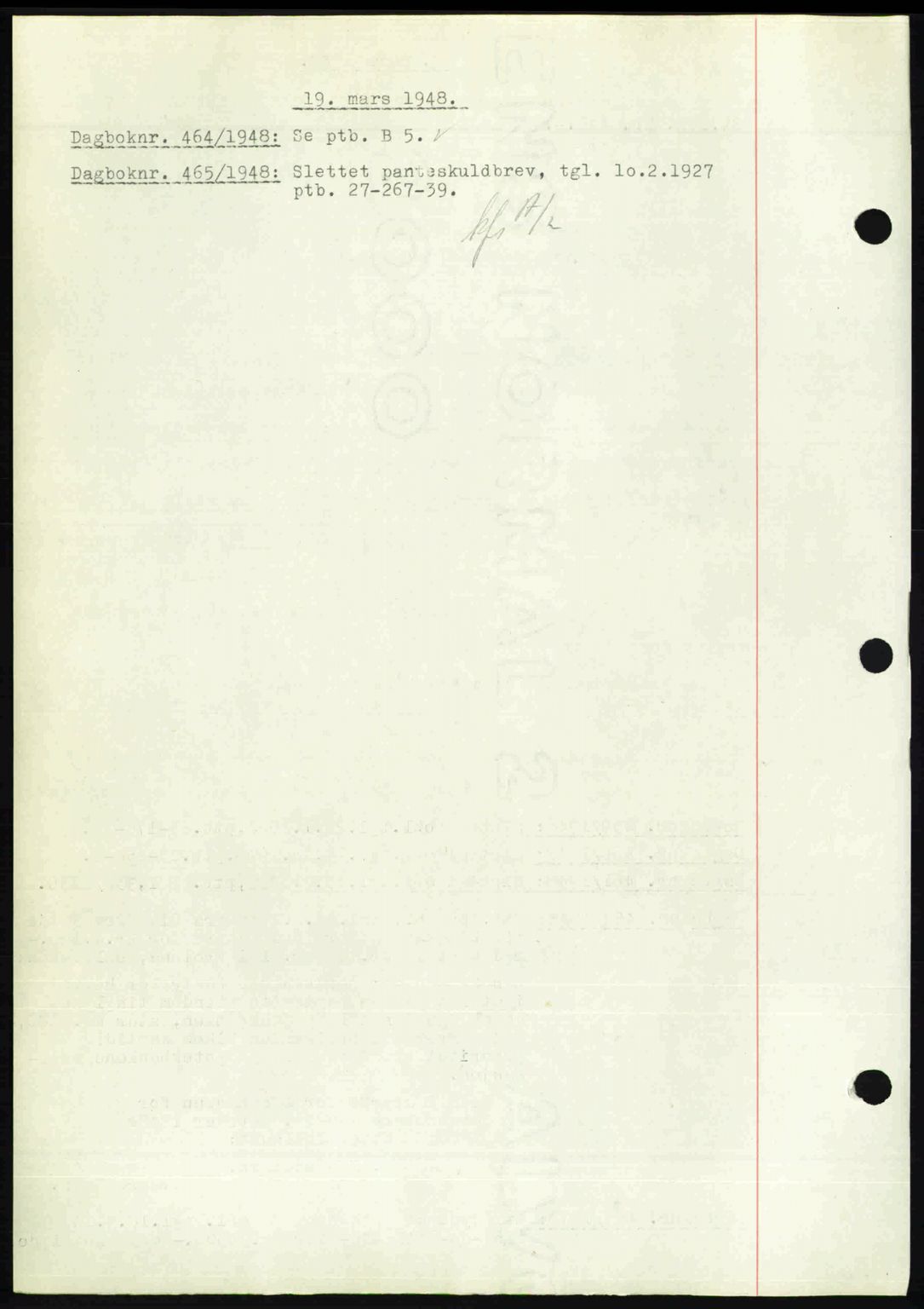 Nedenes sorenskriveri, SAK/1221-0006/G/Gb/Gba/L0059: Mortgage book no. A11, 1948-1948, Diary no: : 464/1948