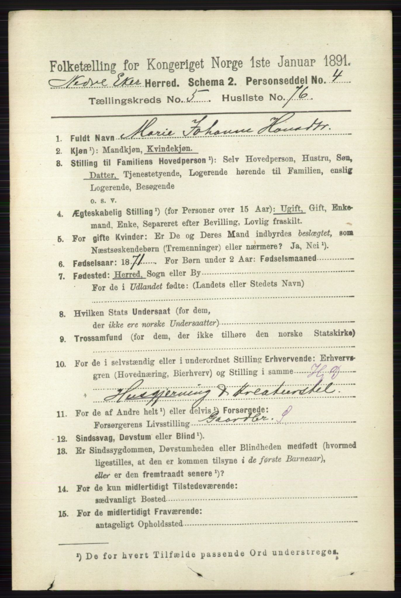 RA, 1891 census for 0625 Nedre Eiker, 1891, p. 2795