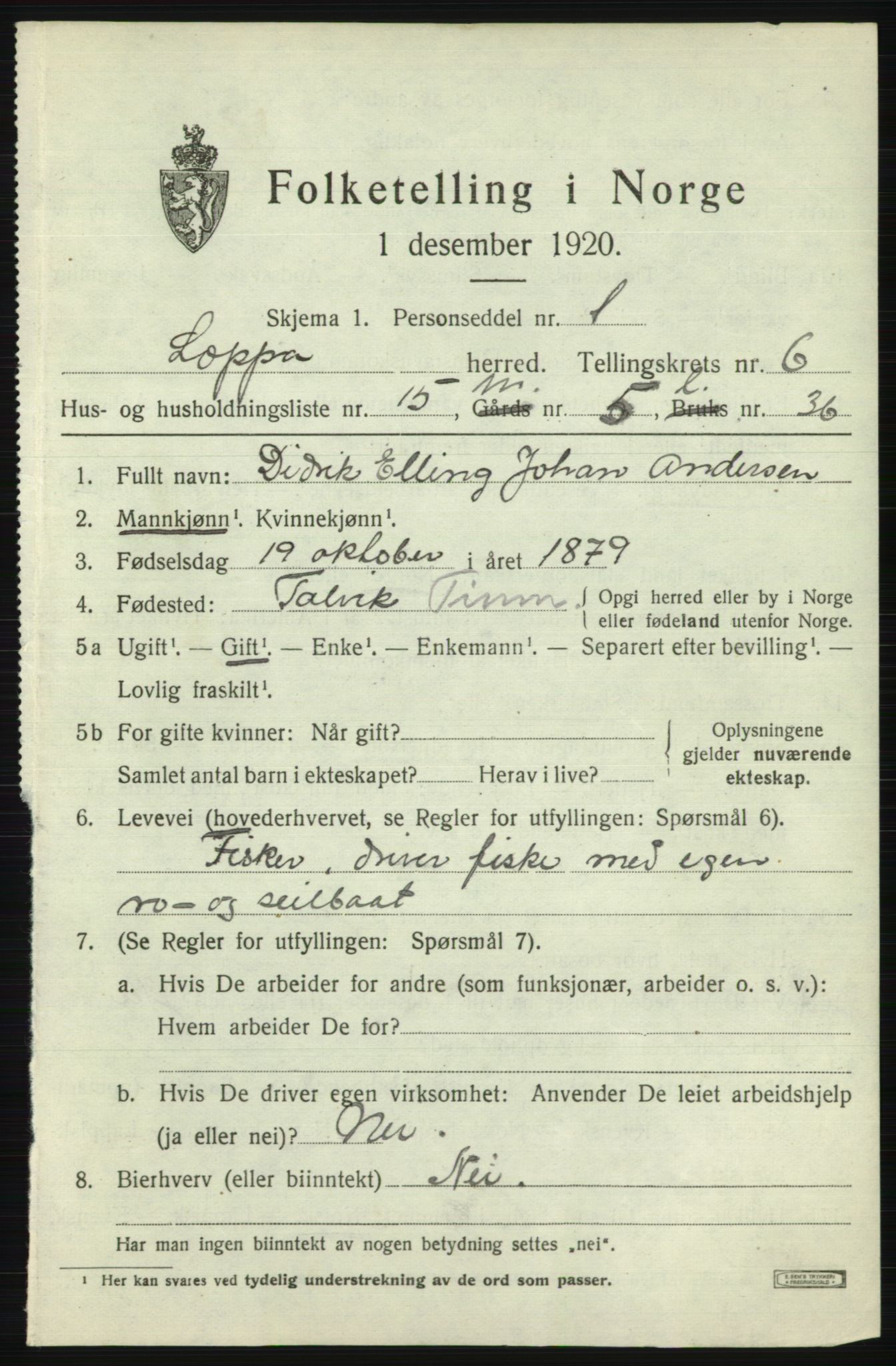 SATØ, 1920 census for Loppa, 1920, p. 2706