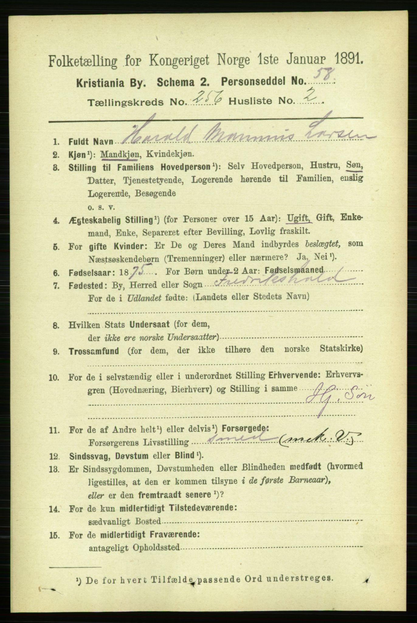 RA, 1891 census for 0301 Kristiania, 1891, p. 155732