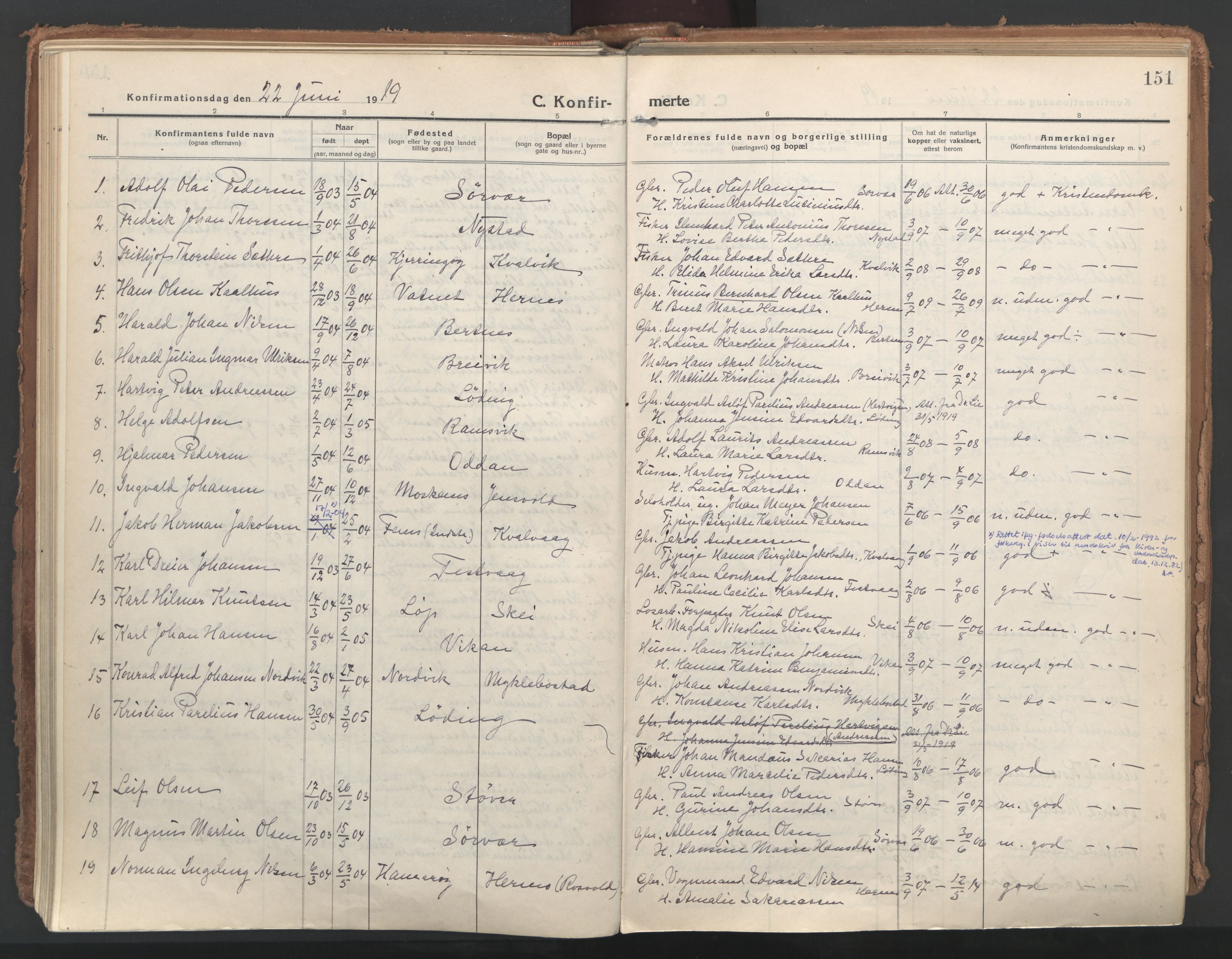 Ministerialprotokoller, klokkerbøker og fødselsregistre - Nordland, SAT/A-1459/802/L0060: Parish register (official) no. 802A07, 1916-1933, p. 151