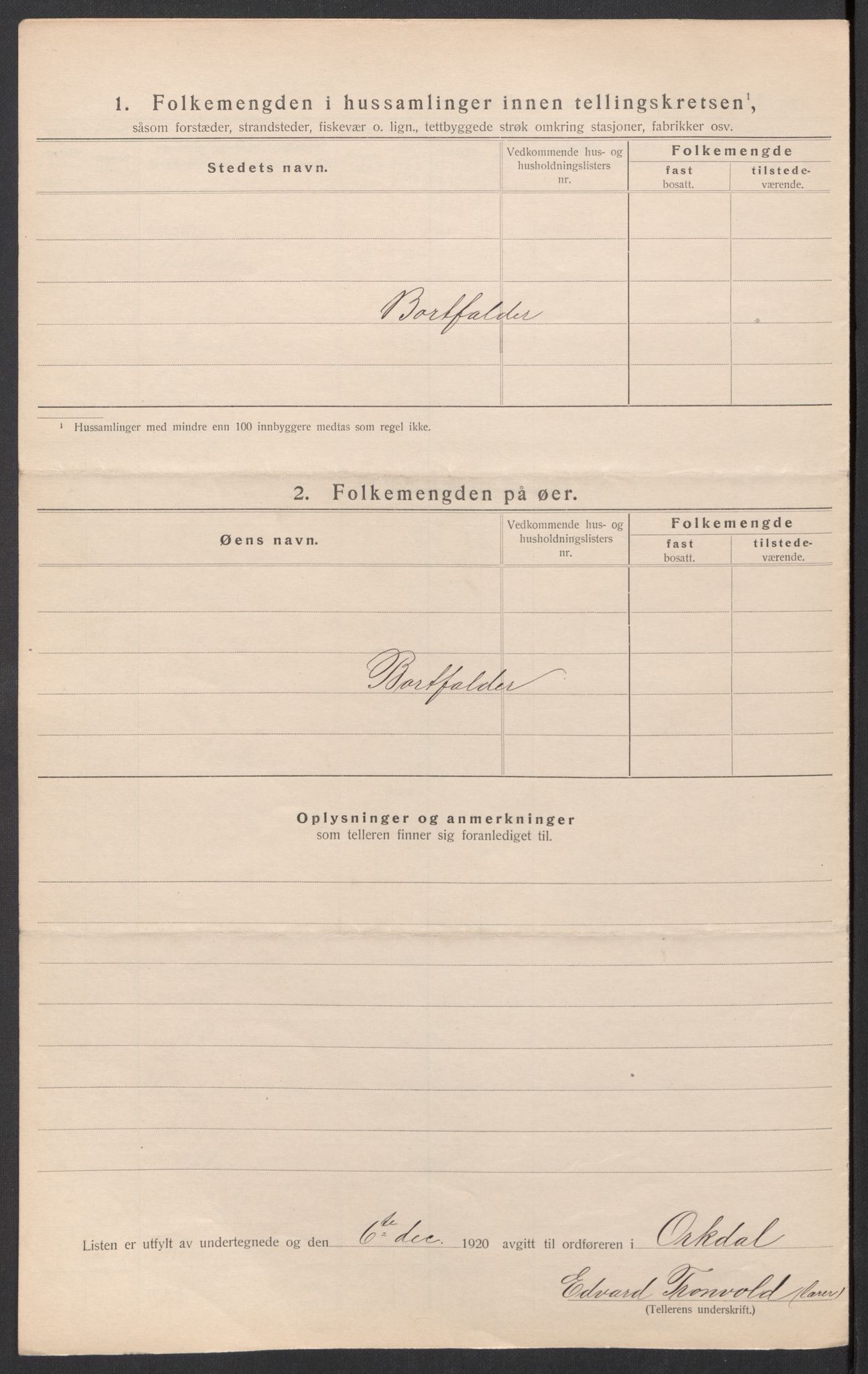 SAT, 1920 census for Orkdal, 1920, p. 28